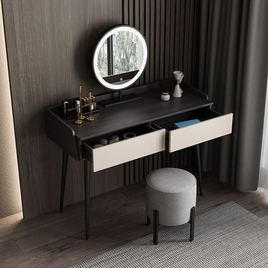 Vanity For Bedroom Modern Bedroom Dresser Vanity Desk with 2 Drawers, 1 Stool & LED Mirror