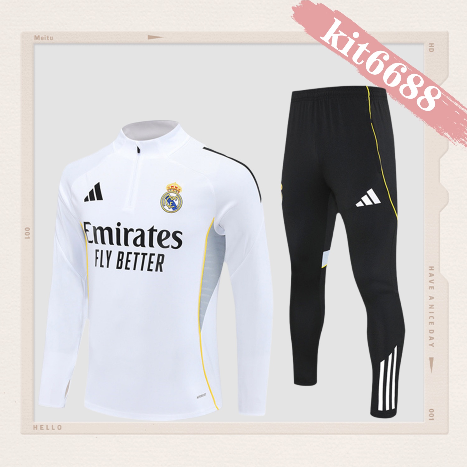2024/2025 Real Madrid White Kids Half Zip Training Kit (Kids Kit)