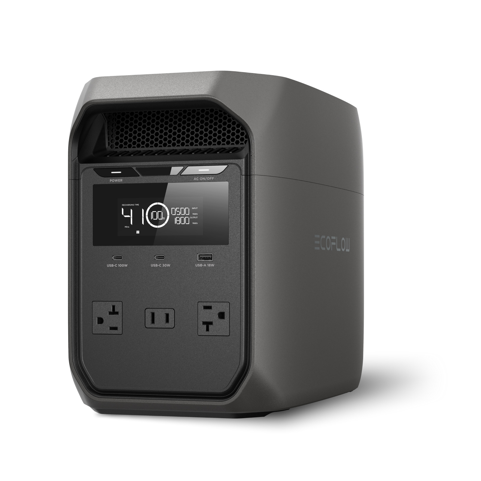 EcoFlow DELTA 3 Classic Black 1000W Power Bank, 1024Wh LiFePO4 battery with a 10-year lifespan, 100% charge in 60 minutes, 1800W AC output power, used as a solar power bank for home backup power or for outdoor camping and RV use