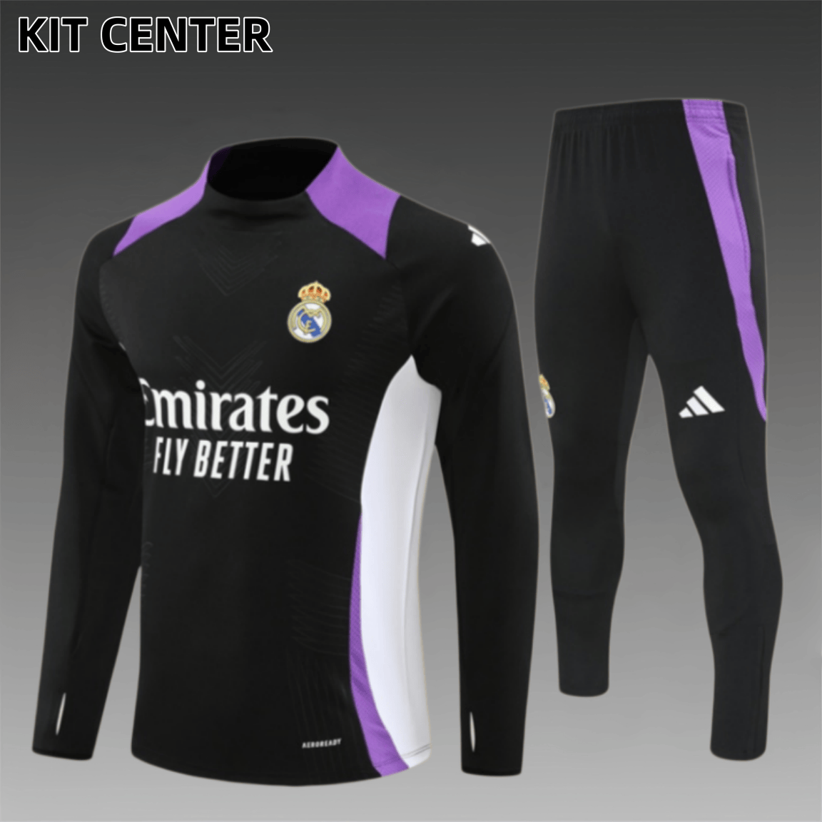 24/25 Real Madrid Black paired with purple Half Zip Training Kit (Adult Kids Kit)