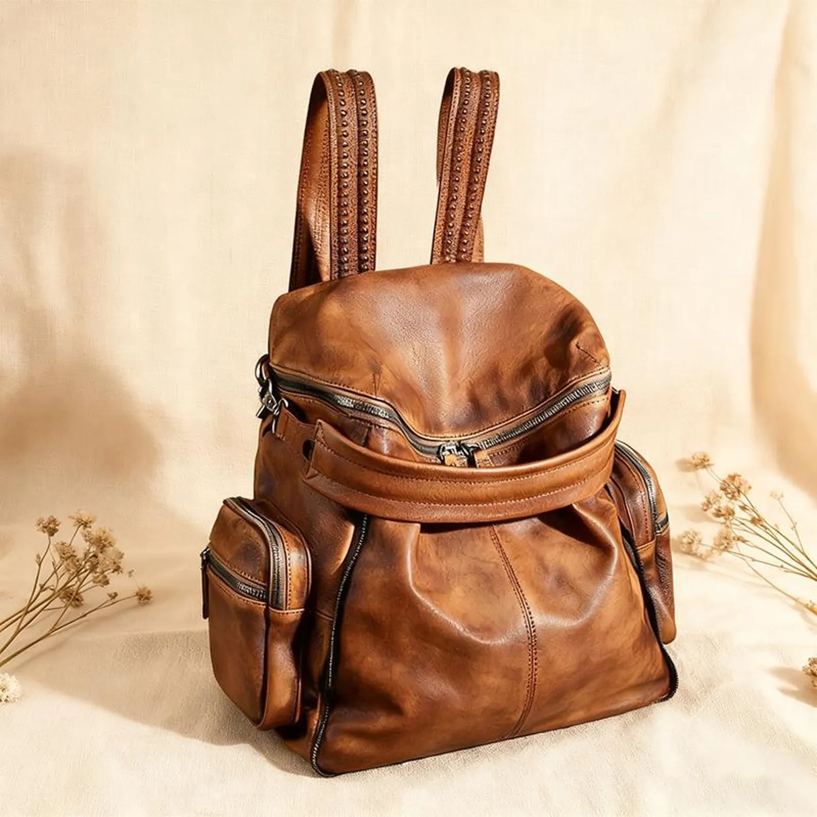 Vintage Distressed Leather Backpack