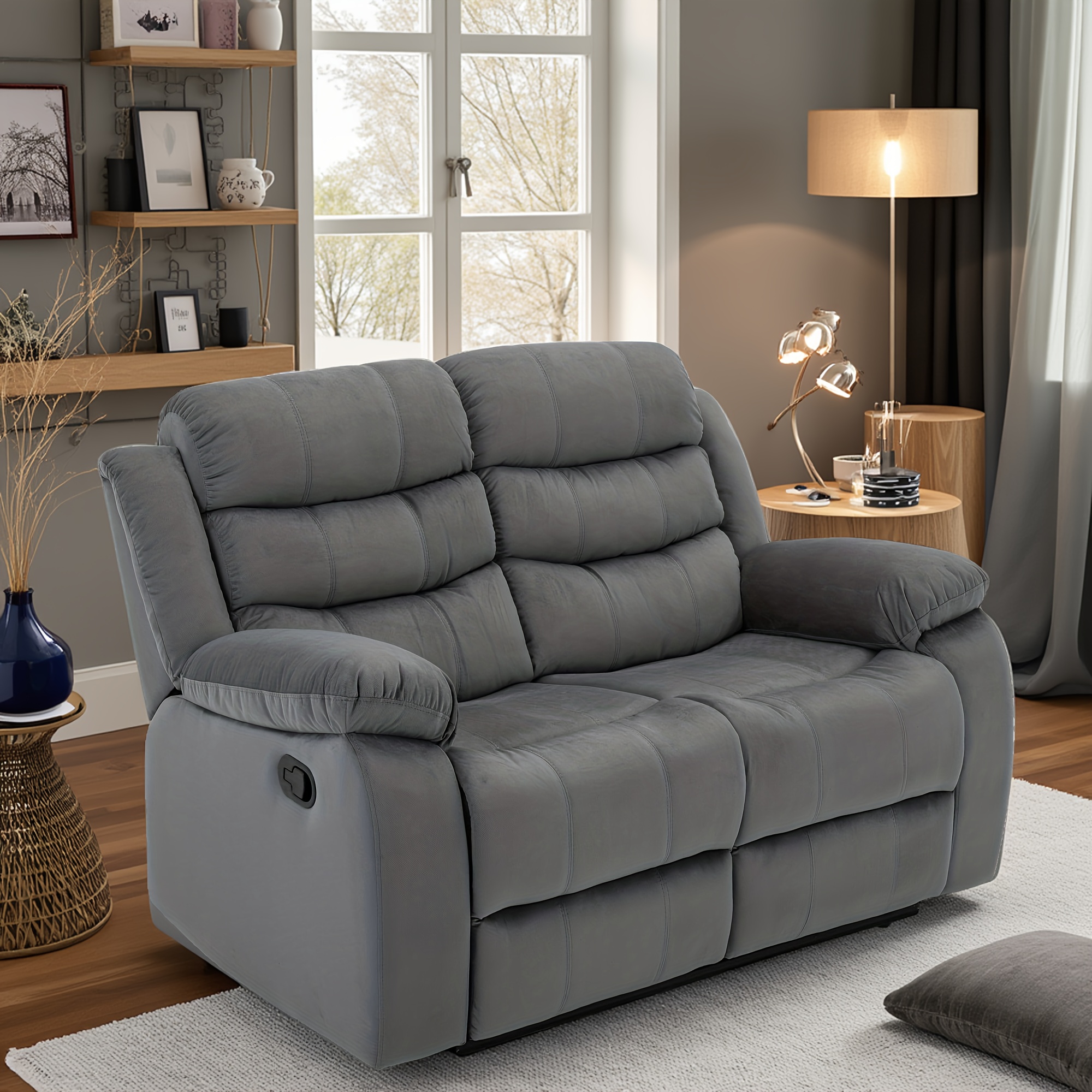 Double recliner, double adjustable recliner with side pockets, manual recliner sofa suitable for the living room, home recliner sofa set, sofa with recliners, double sofa suitable for the living room and home theater
