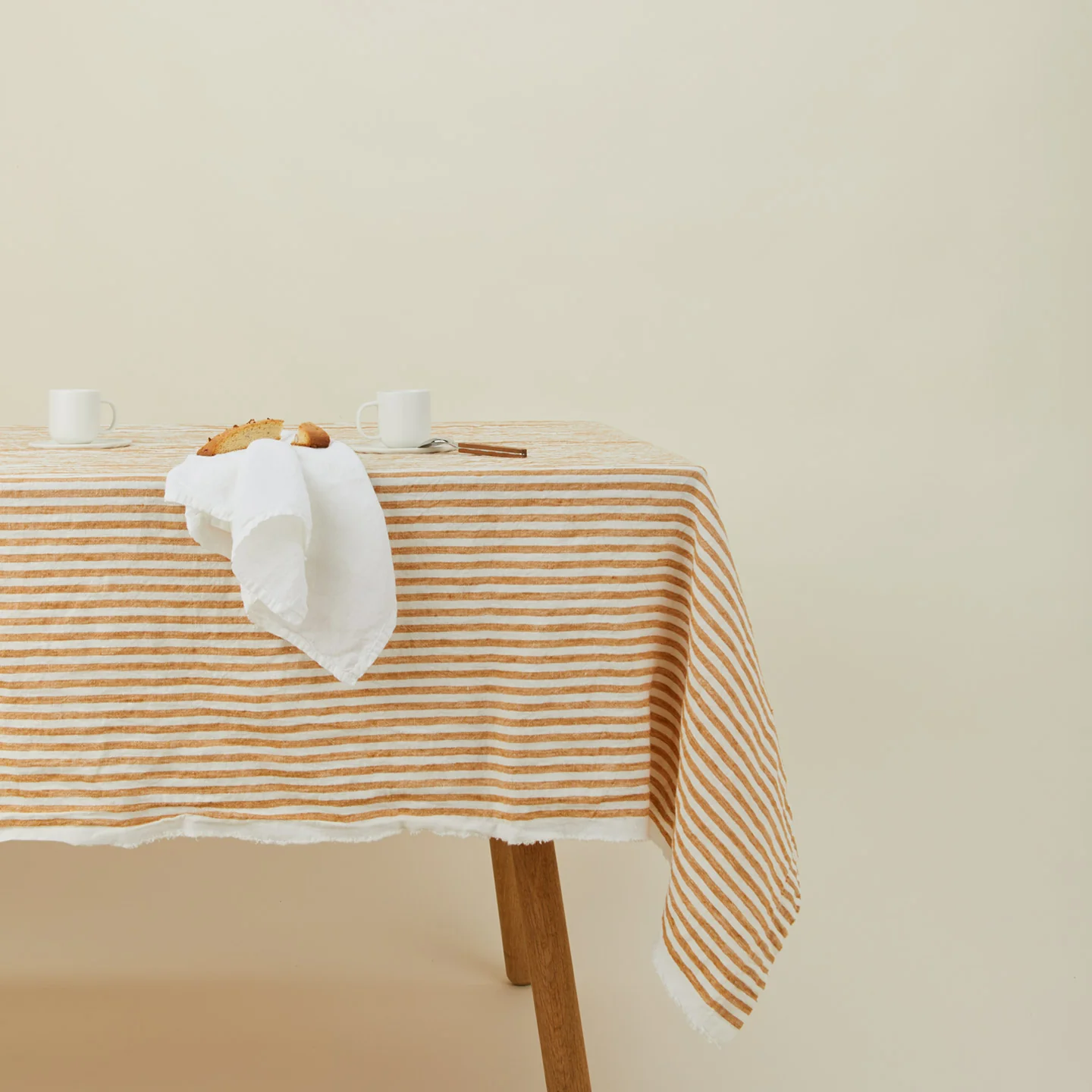 Leon Striped Linen Tablecloth - Yellow
