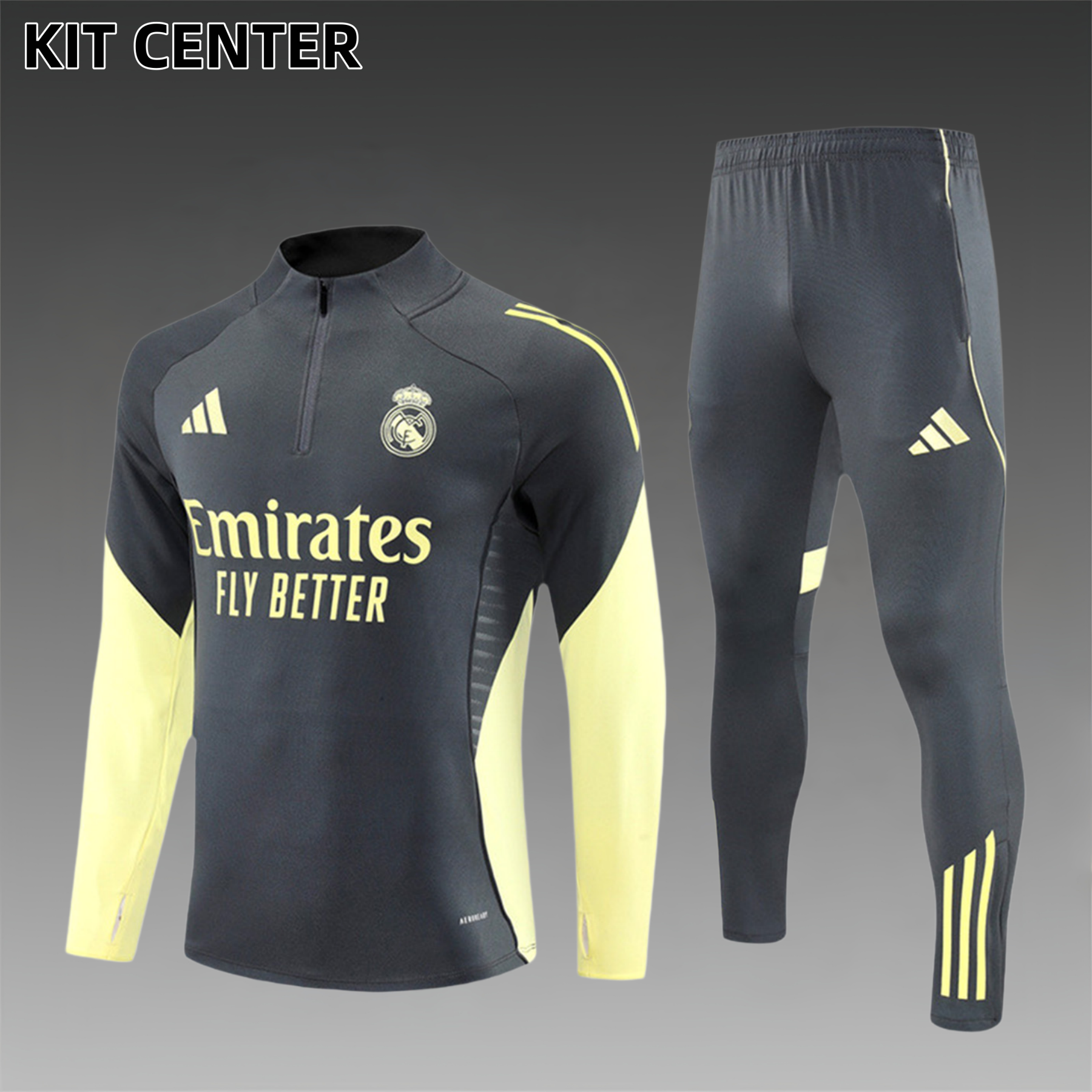 2025/2026 Real Madrid Dark Grey Kids Half Zip Training Kit (Kids Kit)