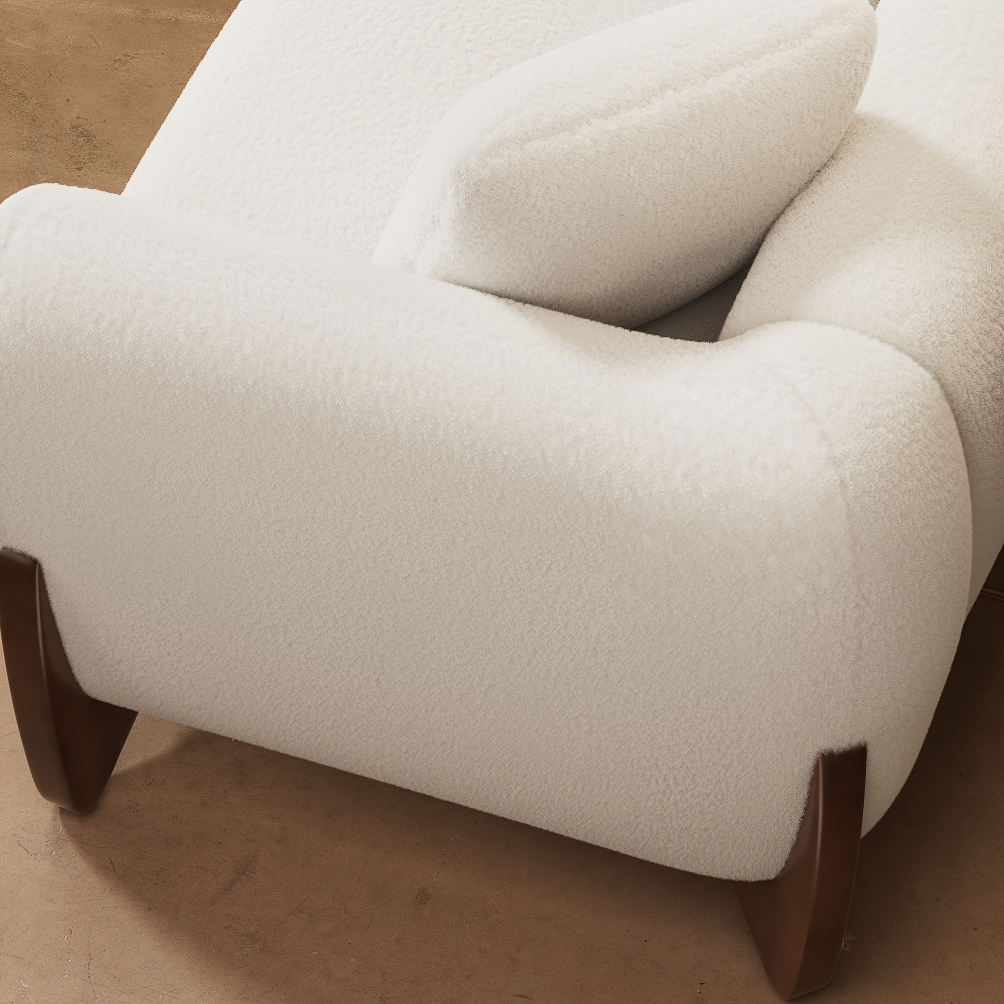 Morden Fort Modern Cloud Sofa - 3-seater fabric sofa with crescent-shaped wooden legs, ultra-thick high-rebound cushions, and 3 matching throw pillows. Upholstery suitable for a comfortable living room - Off-white