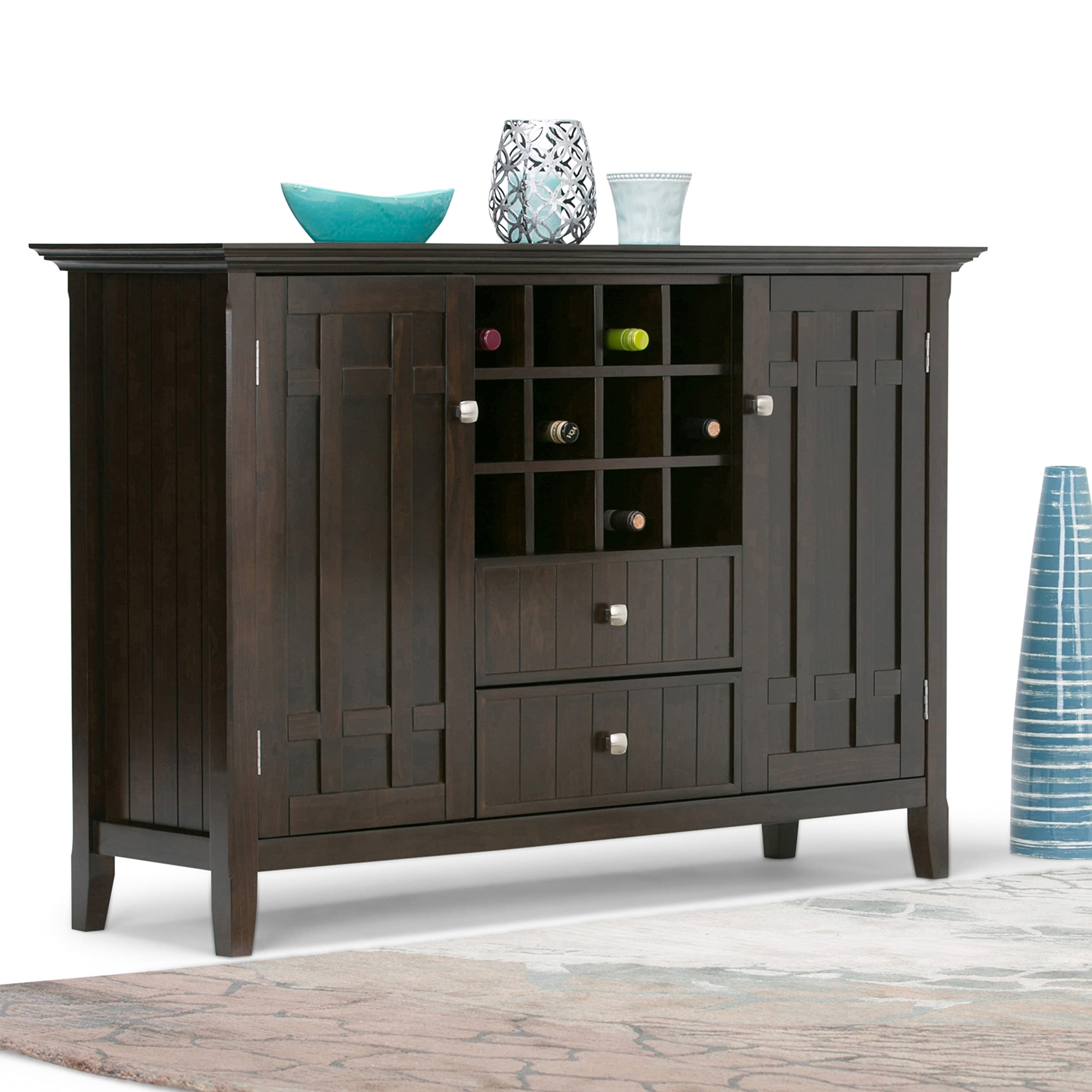 Solid Pine Wood 54 inch Rustic Sideboard Buffet Credenza in Dark Tobacco Brown