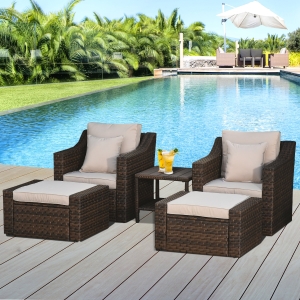 9 PCS Patio Outdoor Furniture Sets, Sectional Manual Weaving Wicker Conversation Sofa Set