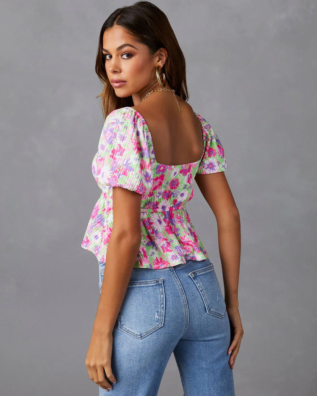 Front Row Floral Plisse Crop Top