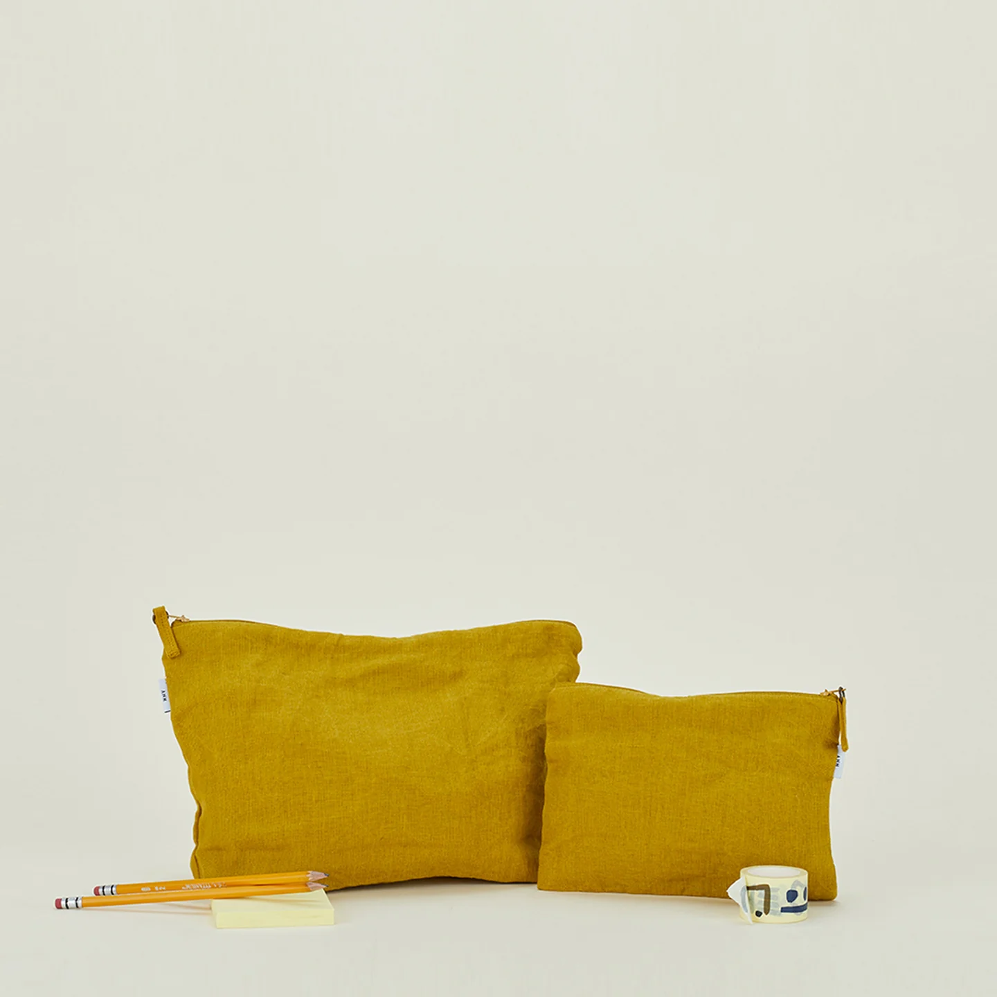 Simple Linen Zipper Pouch - Mustard