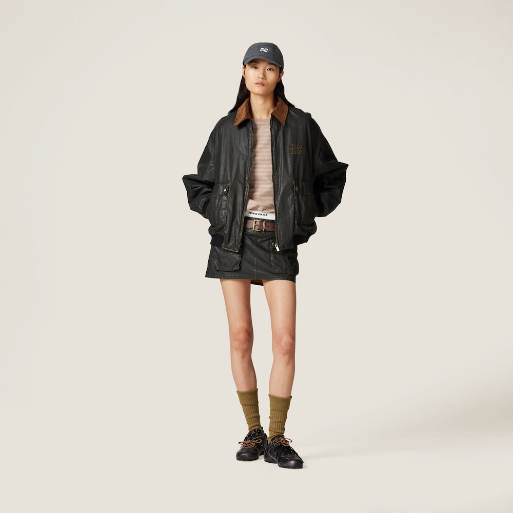 Resin-finish poplin bomber jacket