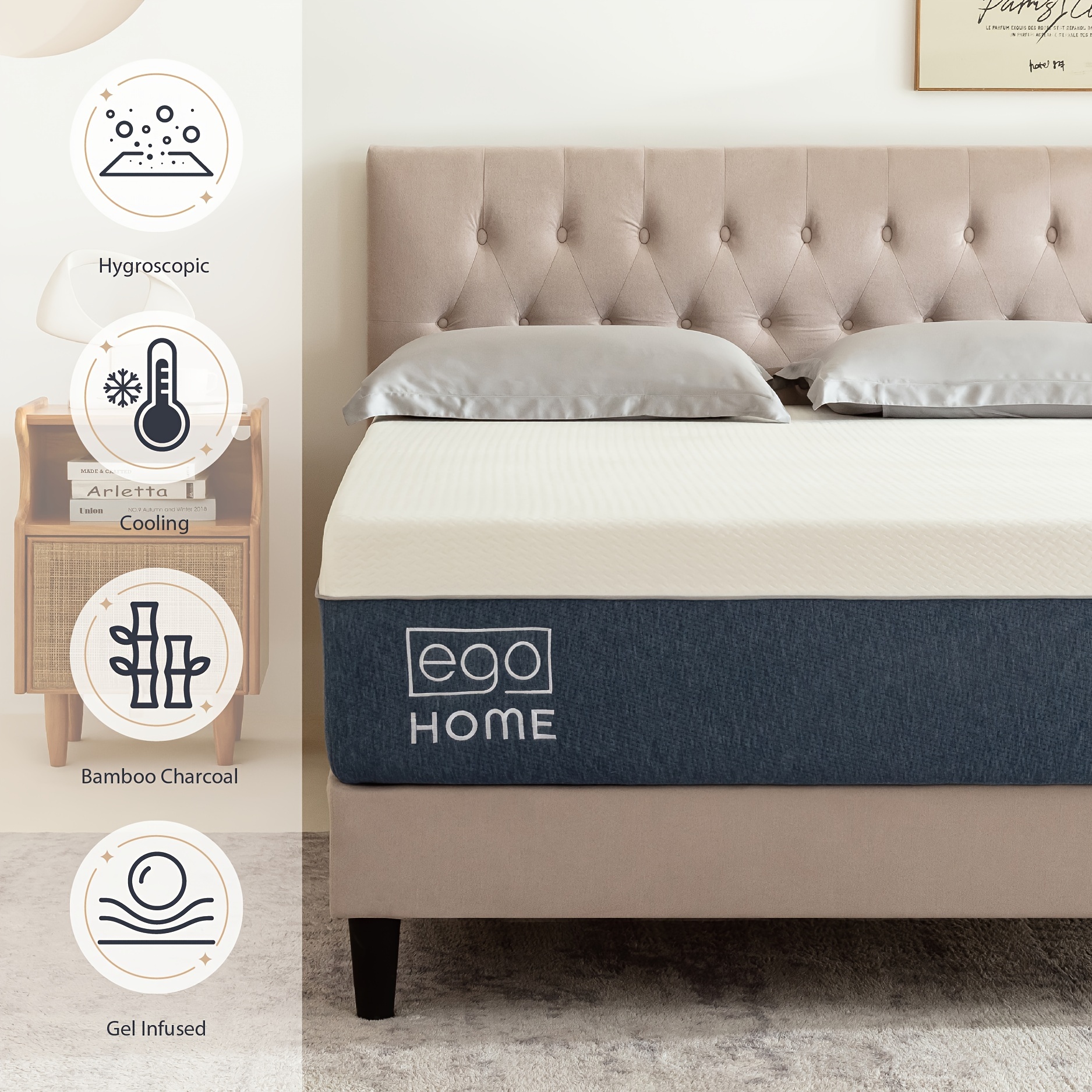 New Haven 14inch memory foam mattress in a box, compressed for shipping, portable cooling gel enhances comfort, breathable fabric does not fade, removable and washable cover, fiber-free mattress