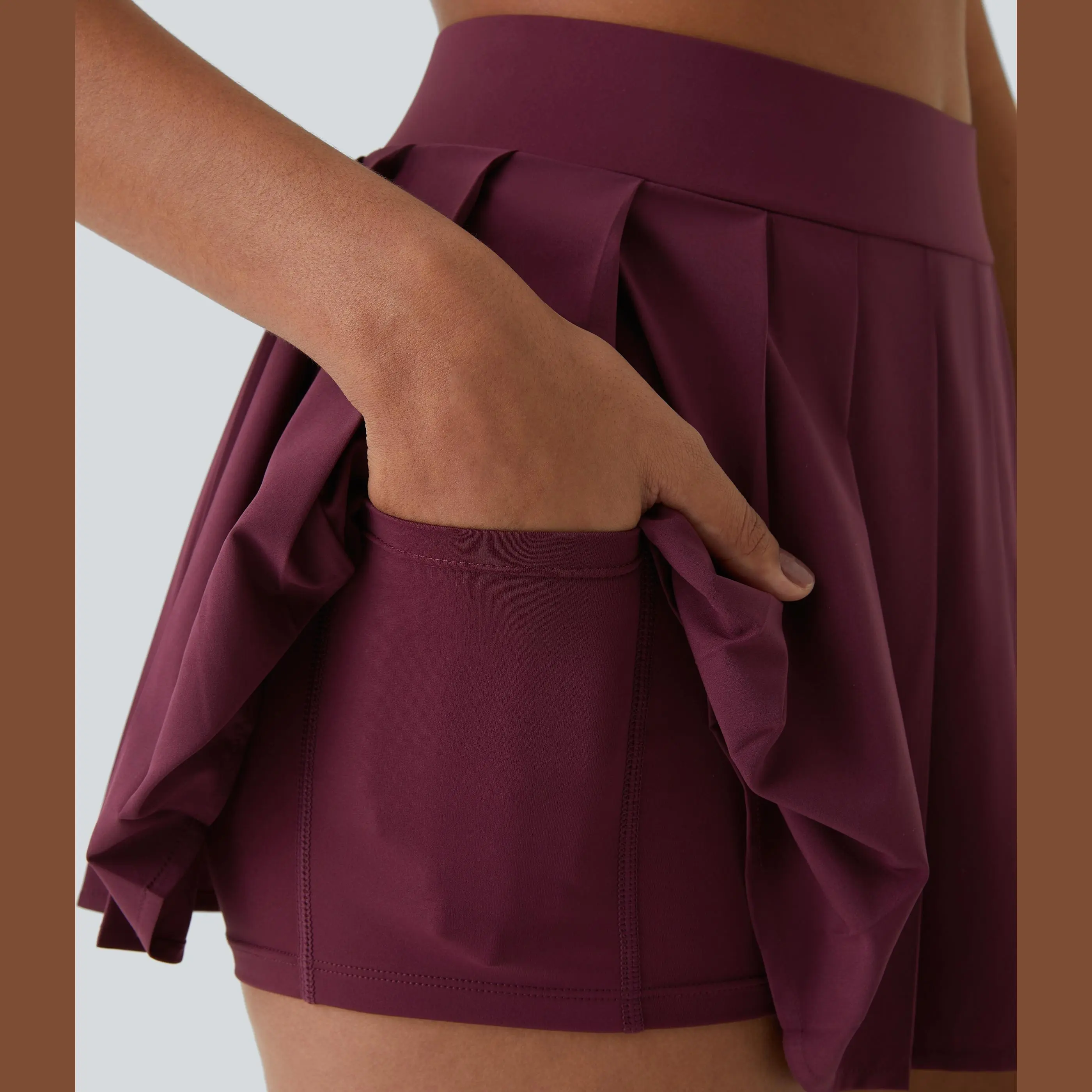High Waisted Pleated 2-in-1 Side & Pocket Asymmetric Hem Quick Dry Mini Dance Skirt