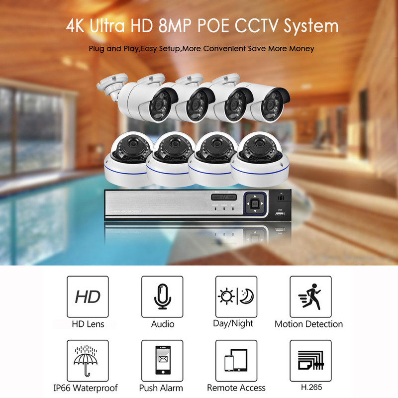 Gadinan H.265+ NVR Outdoor Waterproof Monitoring Kit POE 4K Video Surveillance IP Camera Night Vision CCTV Video Surveillance