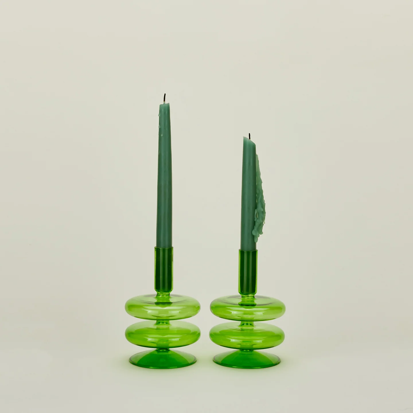 Disk Candle Holder, Set of 2 - Green