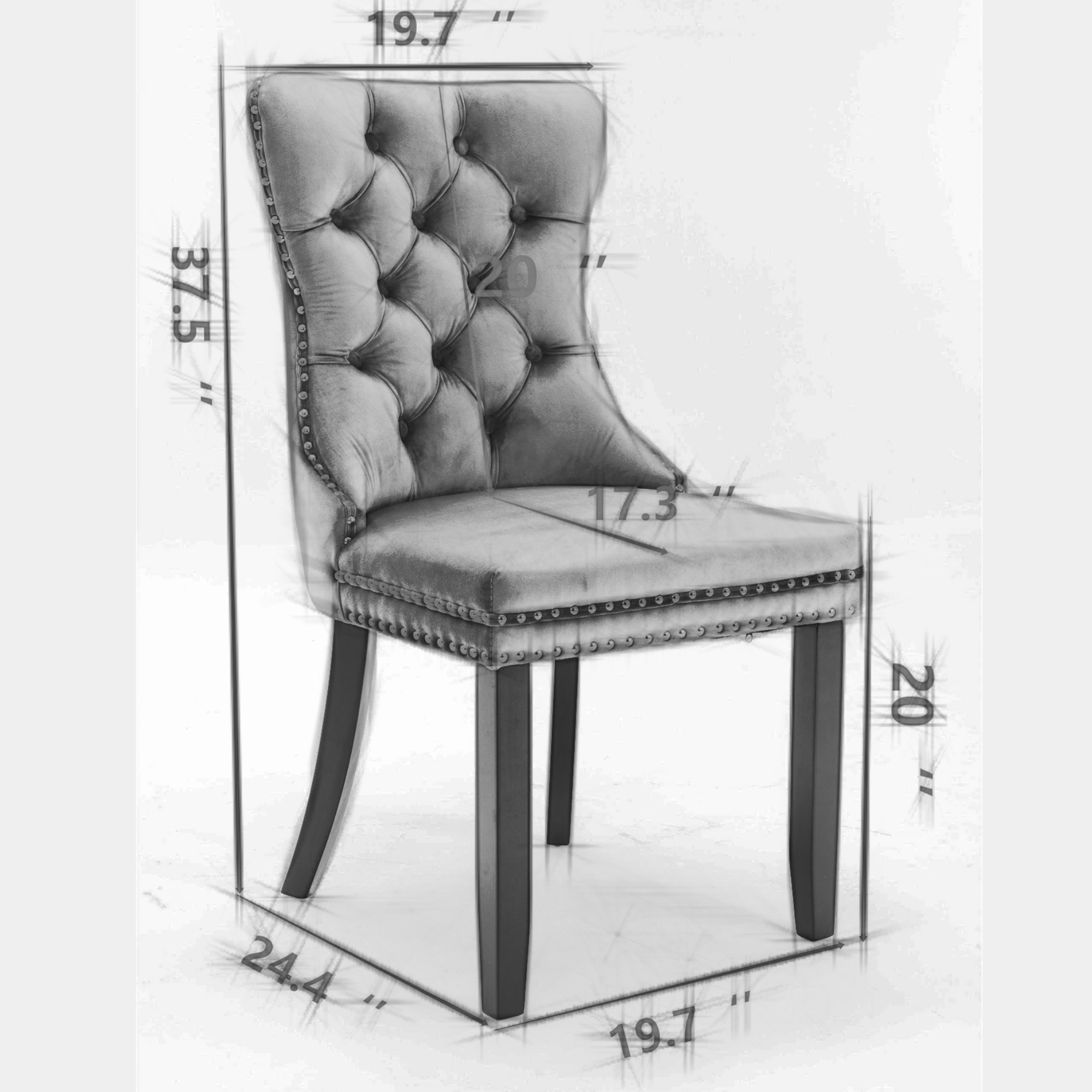 Modern velvet cushioned dining chairs with silver stainless steel plated legs, set of 6