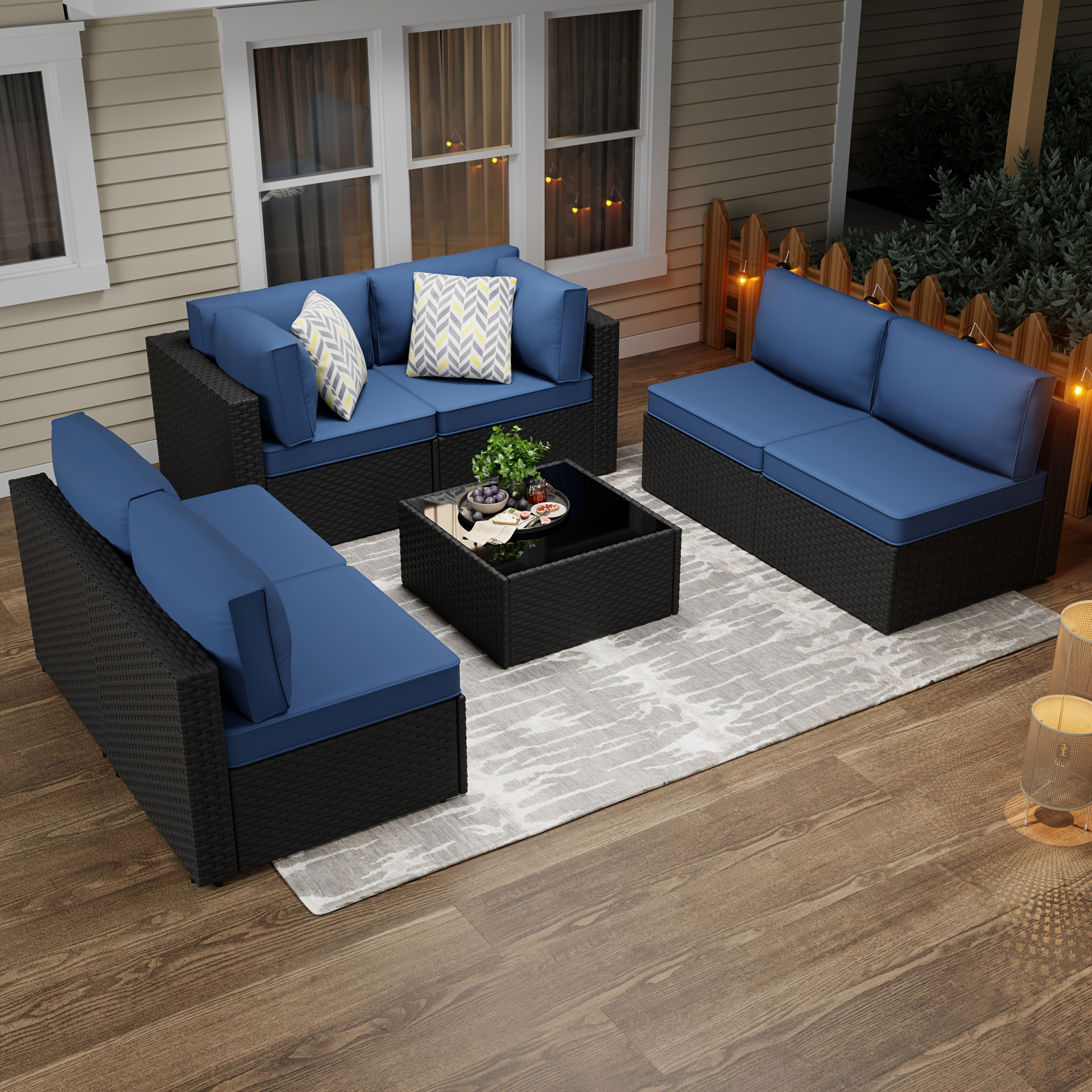 7-piece JAMFLY outdoor patio furniture set| Rattan and wicker coffee table conversation set, colorful