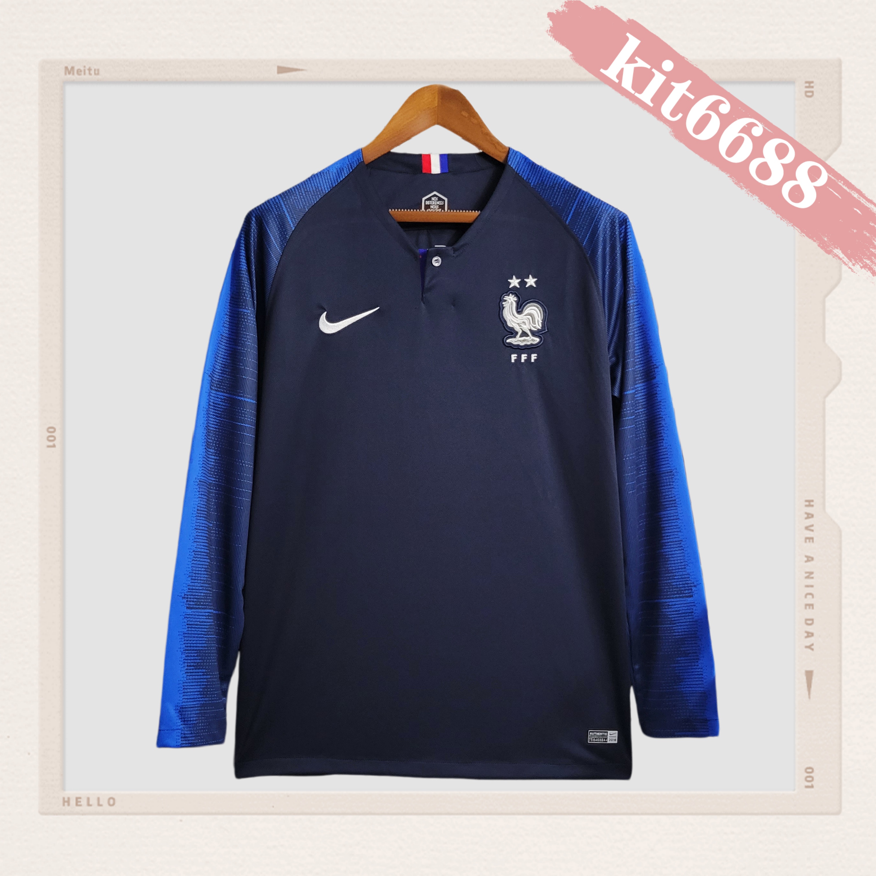 2018 France home  Retro Long  Football Shirt