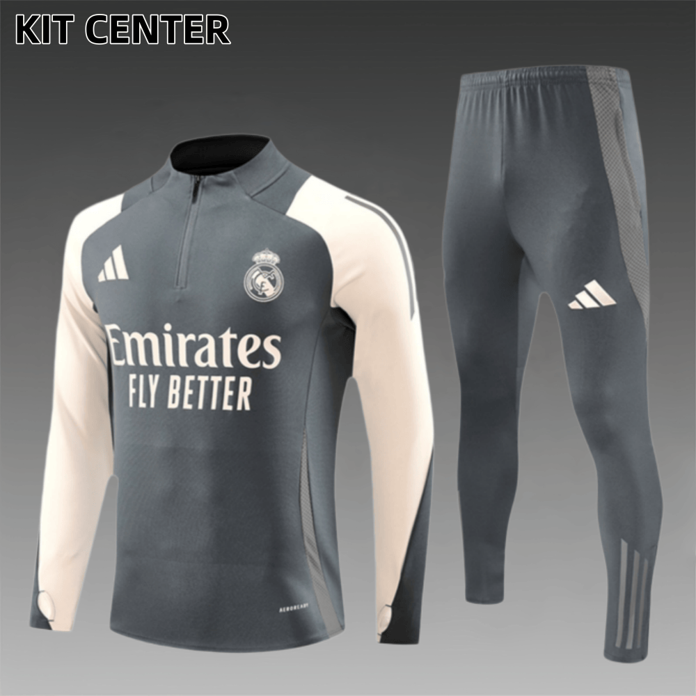2024/2025 Real Madrid Dark Grey Kids Half Zip Training Kit (Kids Kit)