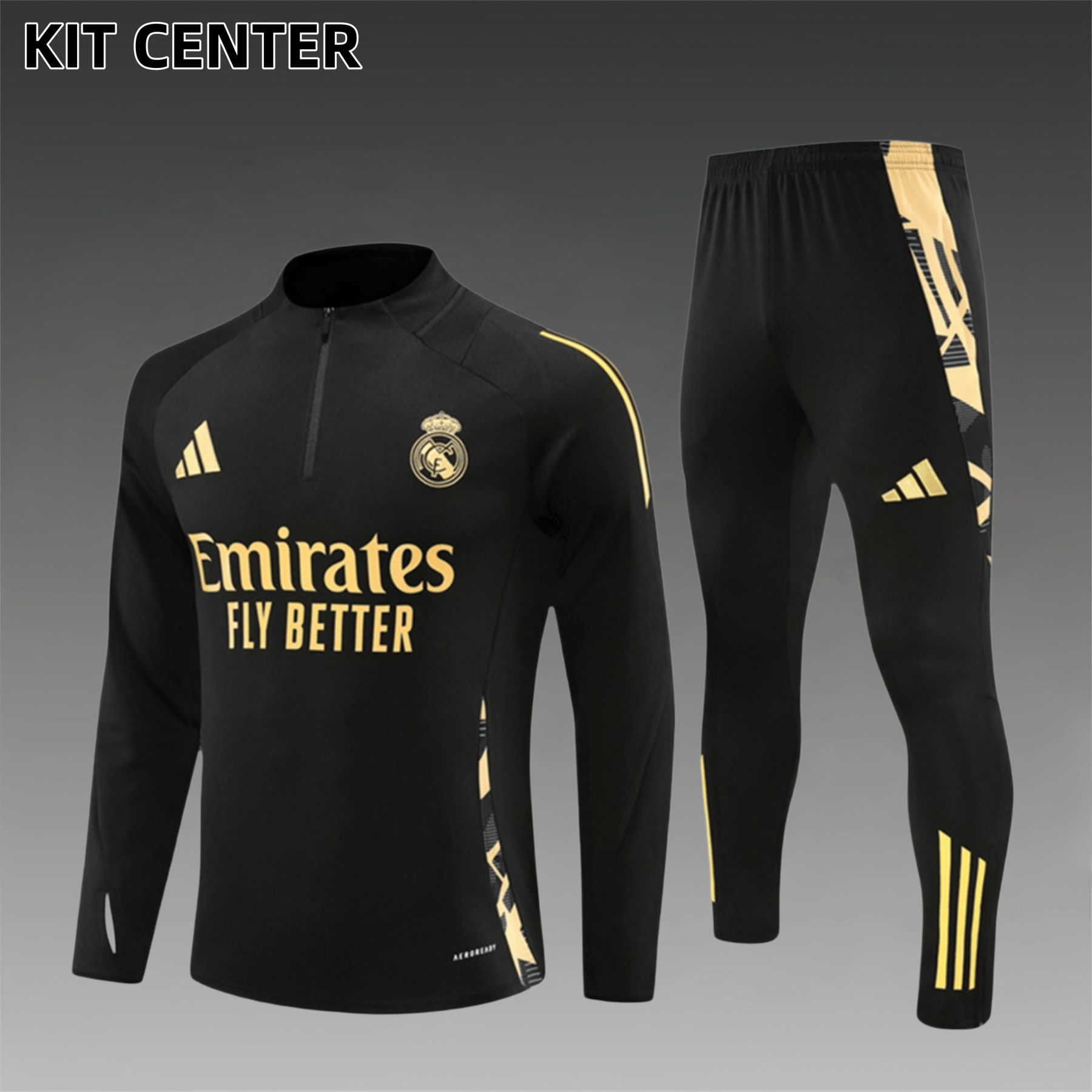 2024/2025 Real Madrid Black Gold Adult Half Zip Training Kit (Adult Kit)