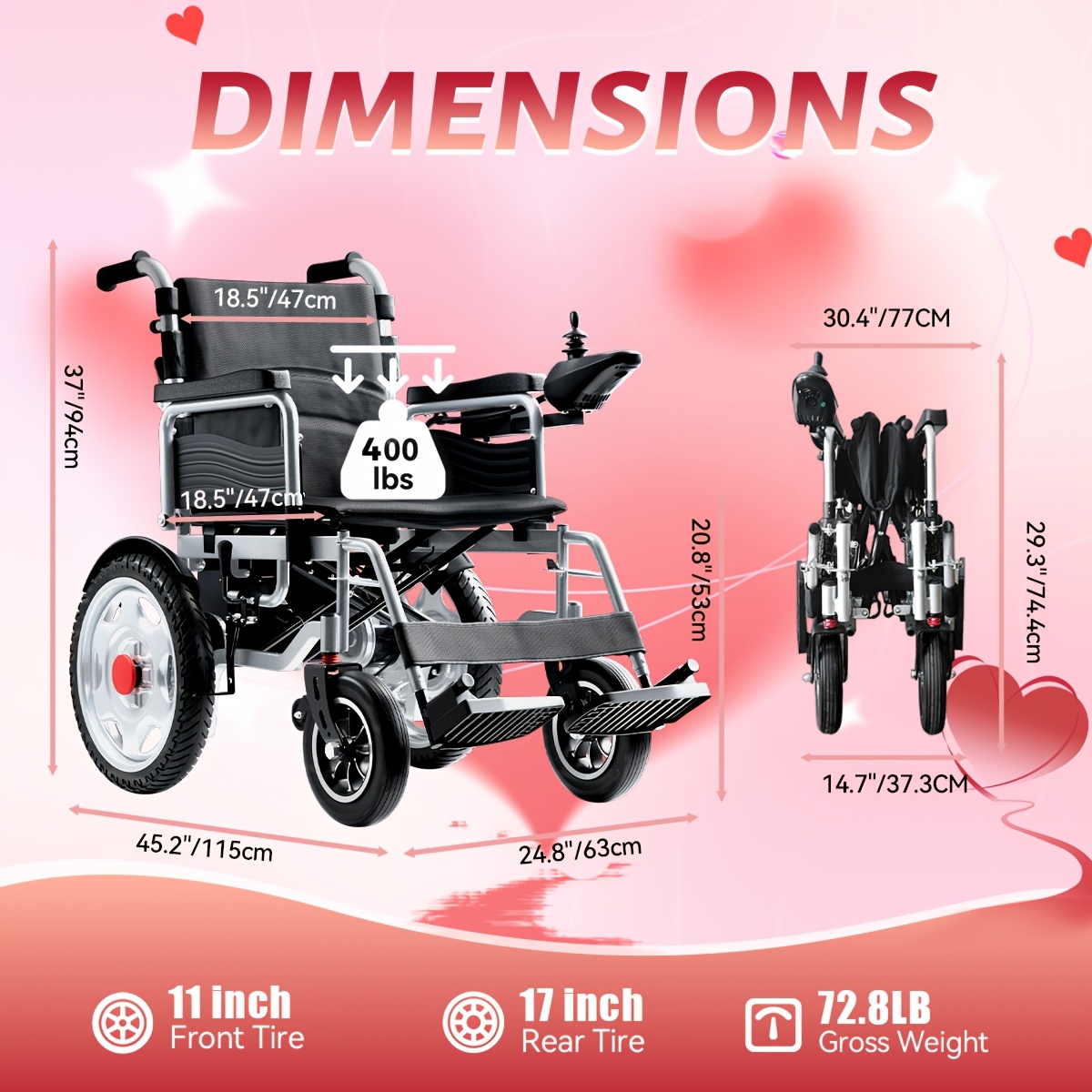 Adult electric wheelchair, portable foldable electric wheelchair, mobility within a 12.5-mile range, all-terrain wheelchair, equipped with a comfortable seat and 360-degree smooth wheels