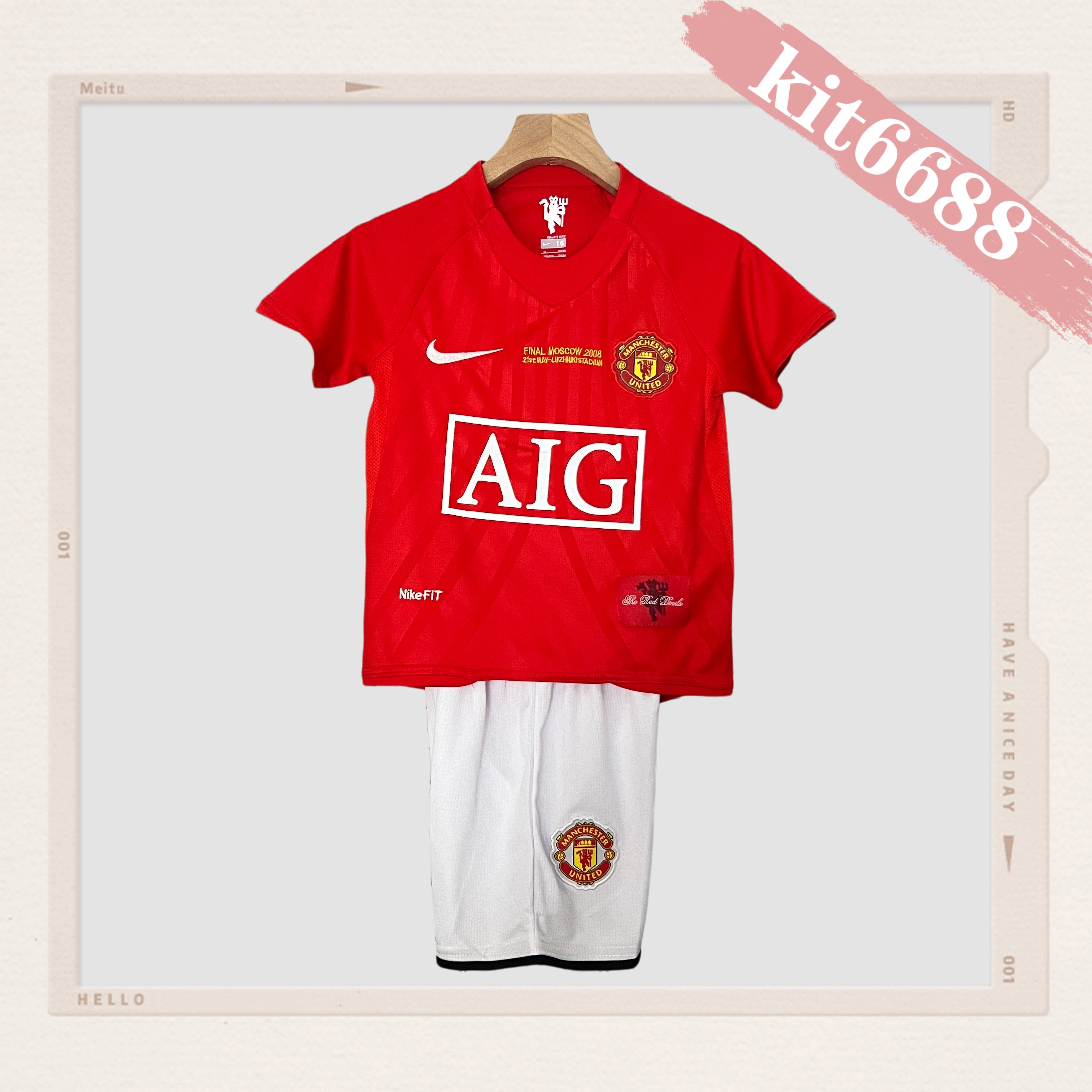 07/08 Manchester United Champions League homeretro football jersey  Kids Kit