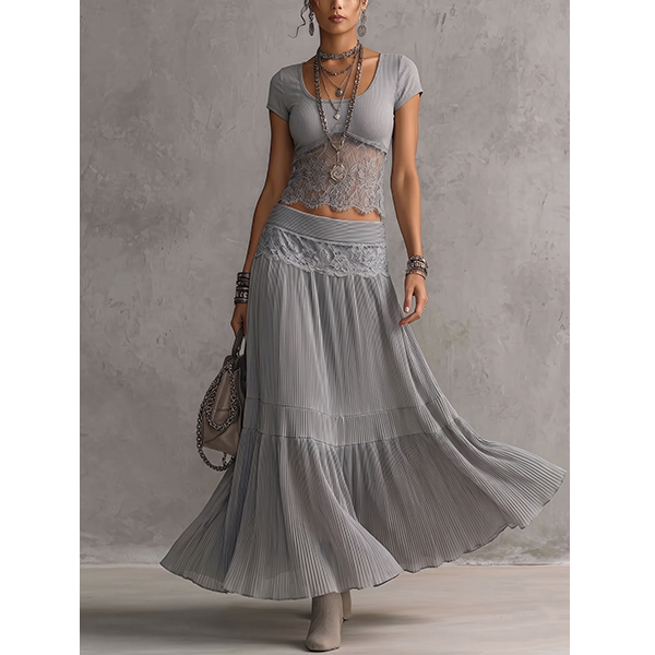 CROP TOP MET KANTEN MAXI-ROK SET