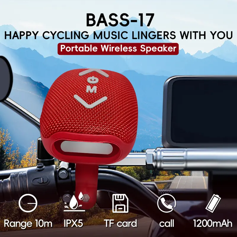 IPX5 Waterproof Portable Bluetooth Speaker with Bike Handlebar Mount, 7W Heavy Bass Wireless Speaker, 10H Playtime, Clip-on Design for Cycling, Hiking, Backpack Outdoor Use