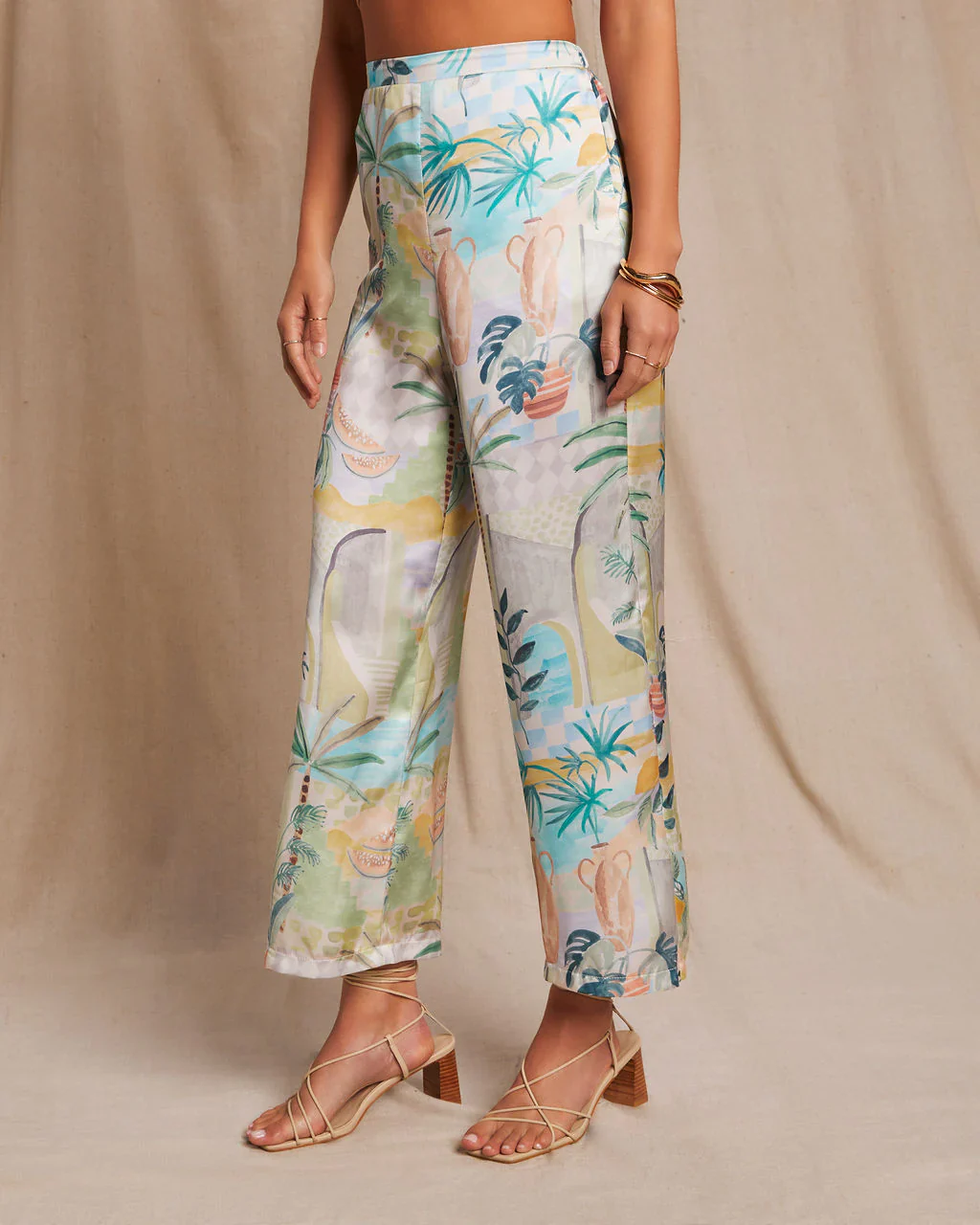 Galapagos Satin Printed Straight Leg Pant
