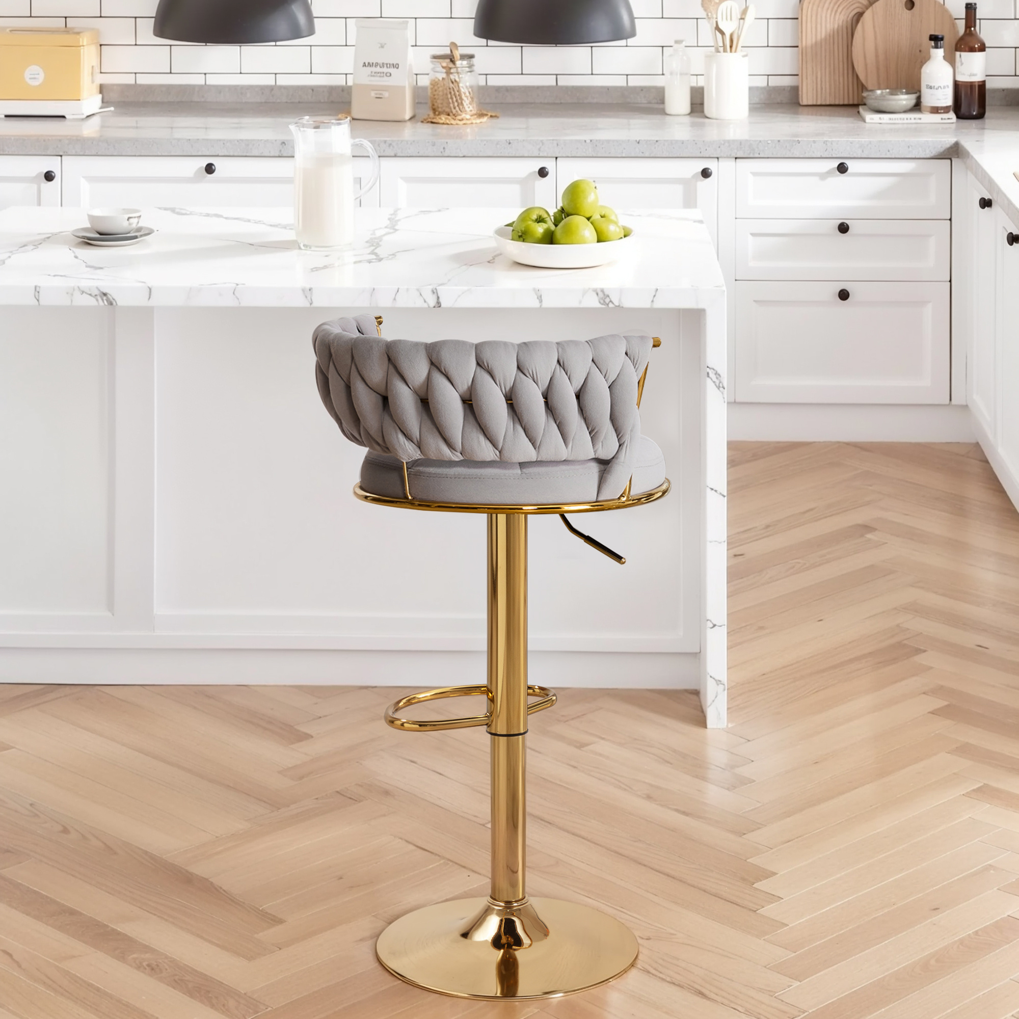 VECELO 360°Set of 4 swivel bar chairs, height-adjustable counter high chairs with back and arms, suede fabric kitchen island chairs