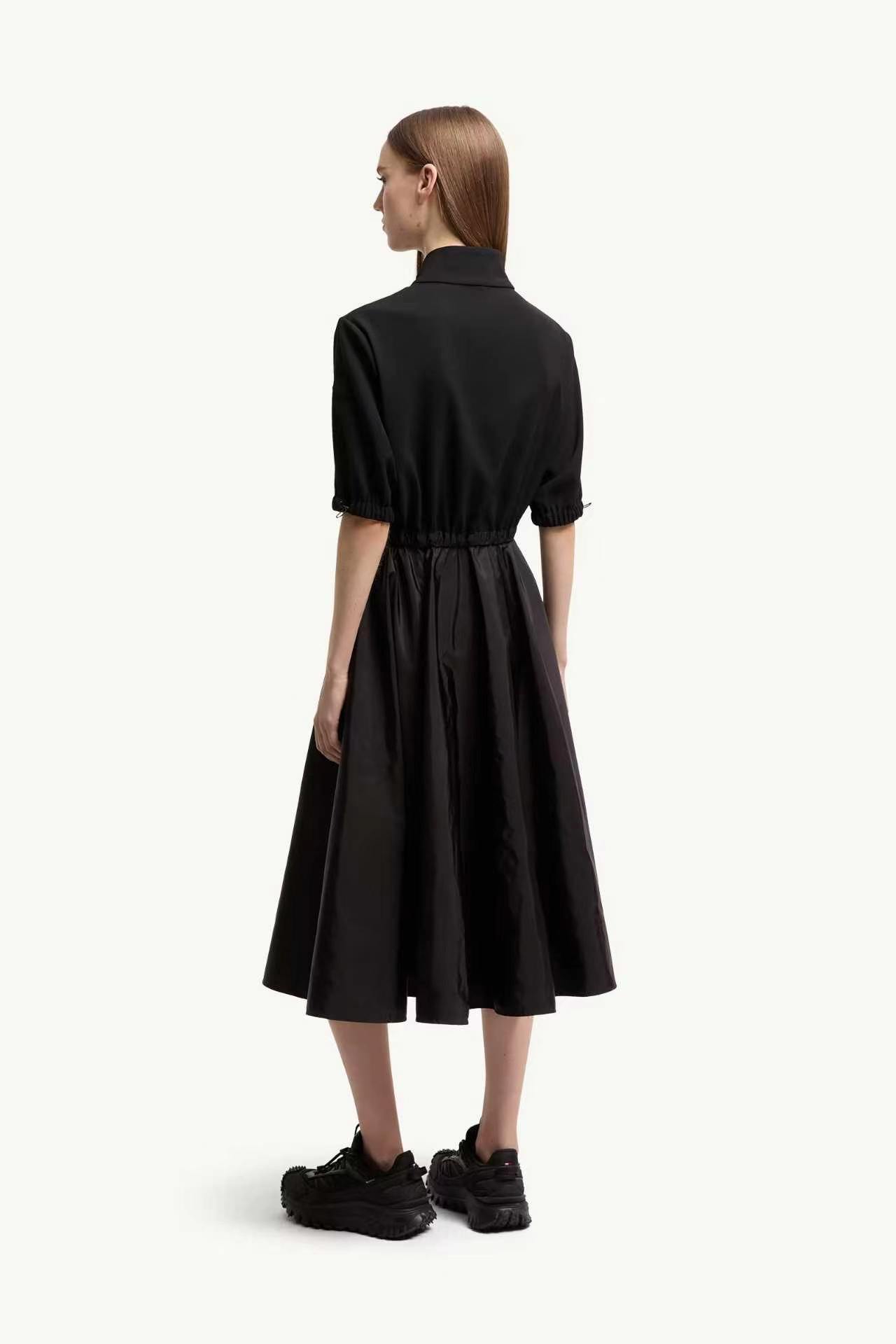 Moncler 2026 Summer Autumn Women's Dress Polyester Stand Collar 1/2 Sleeve Zipper Casual Long Slim Woman's Dresses MKDFWD26001