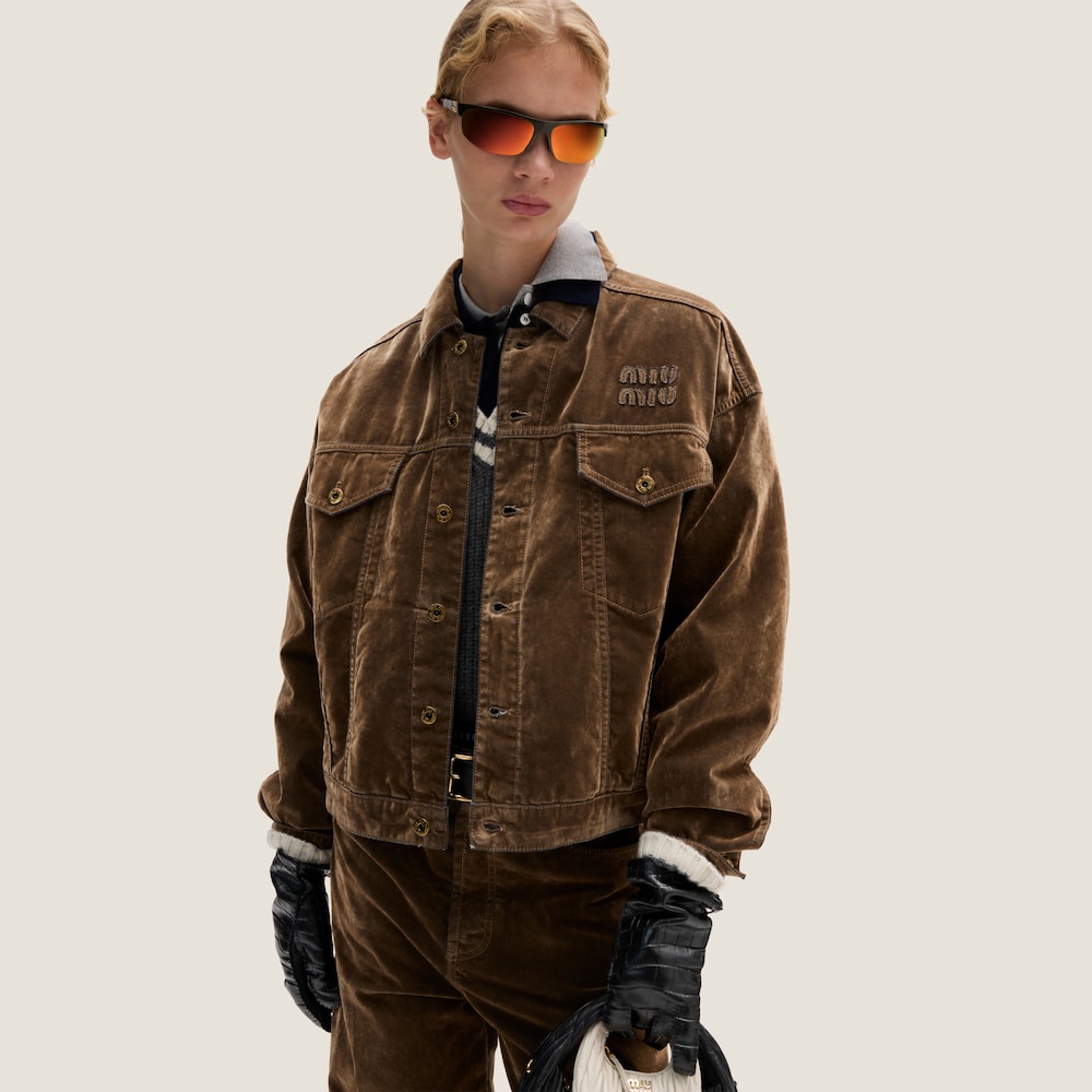 Washed flocked chambray blouson jacket