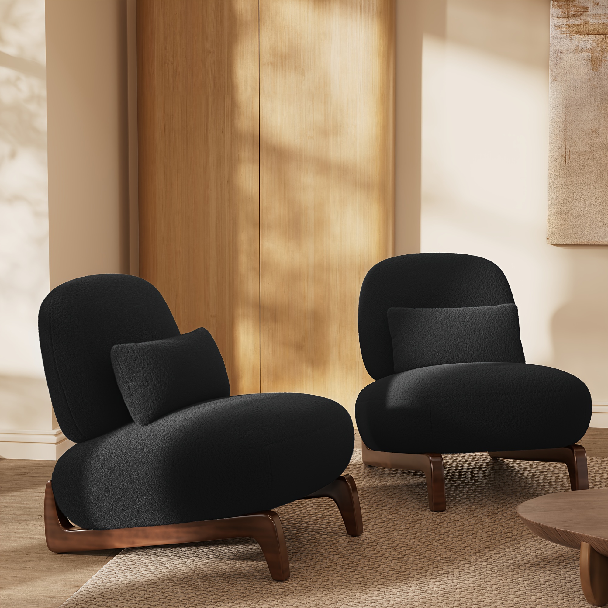 Morden Fort Cloud Loop Chair - Modern style single chair set of 2, armless reading chair with thick cushion and comfortable lumbar pillow, sturdy slanted wooden legs, suitable for living room, lounge, bedroom - Black, Green, White, MORDEN FORT