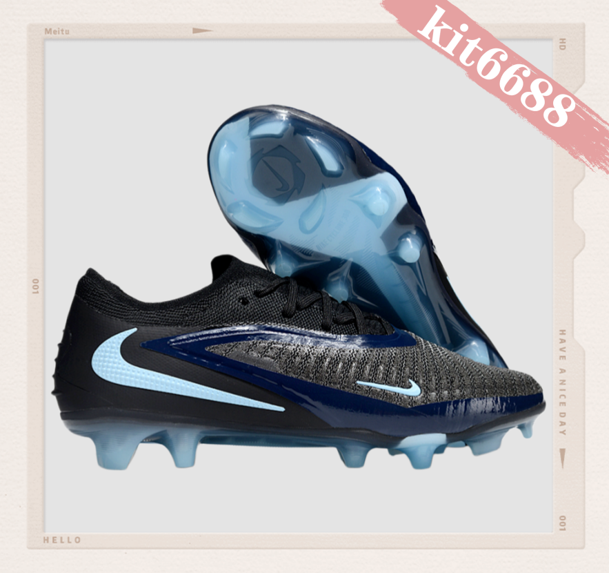 N Phantom 6 Elite Low Cut FG Shadow - Black/Ice Blue