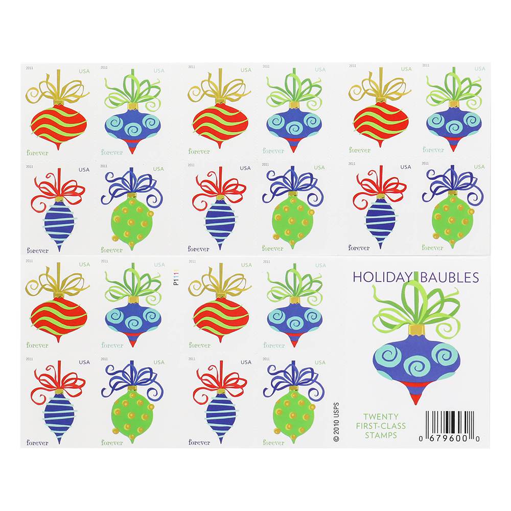2011 First-Class Forever Stamp - Holiday Baubles: Green and Red Wavy Line Ornament (Ashton Potter) 