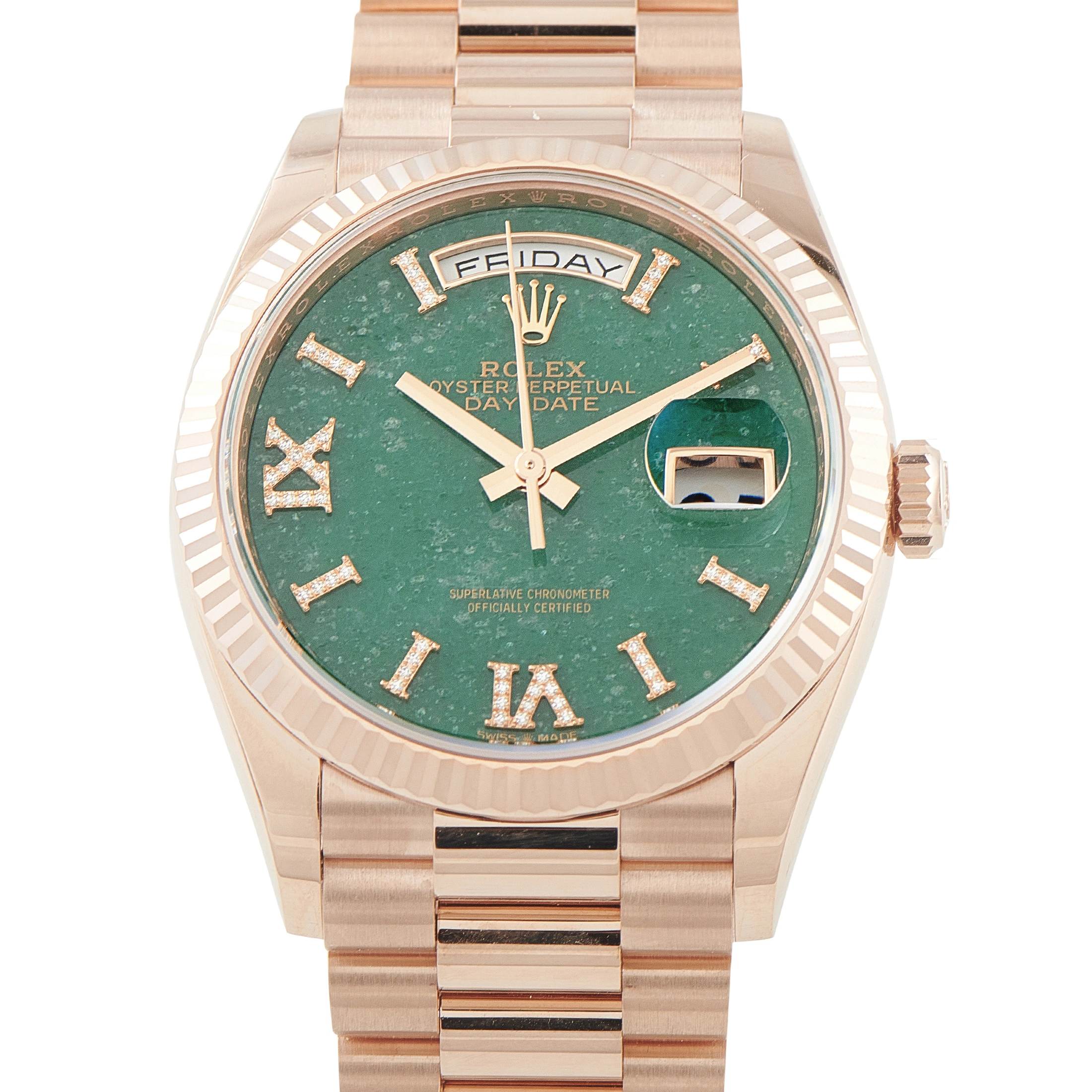 RolexDay-Date Green Aventurine Dial 18K Everose Gold President Watch 128235
