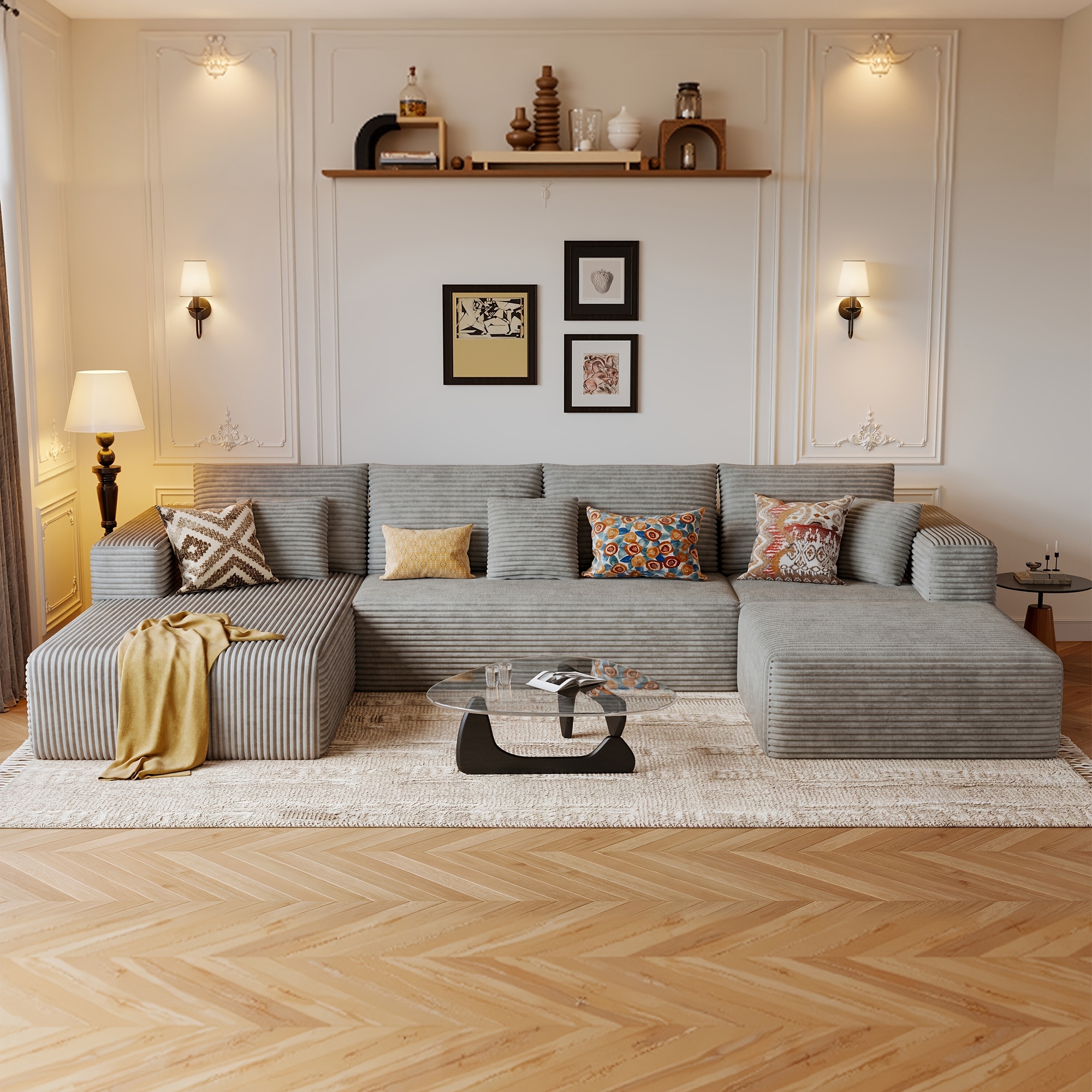 Cloud-shaped corner sofa, modern oversized U-shaped frameless four-seater deep cushion modular sofa set, suitable for the living room and requires no assembly