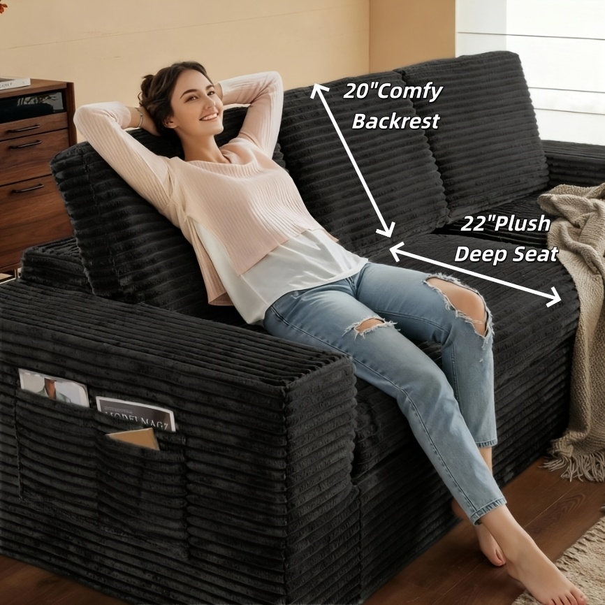 115inch Modular corner sofa with chaise lounge, cloud sofa with deep seat, fluffy corduroy sofa, memory foam frameless sofa, suitable for living room and bedroom, no assembly required