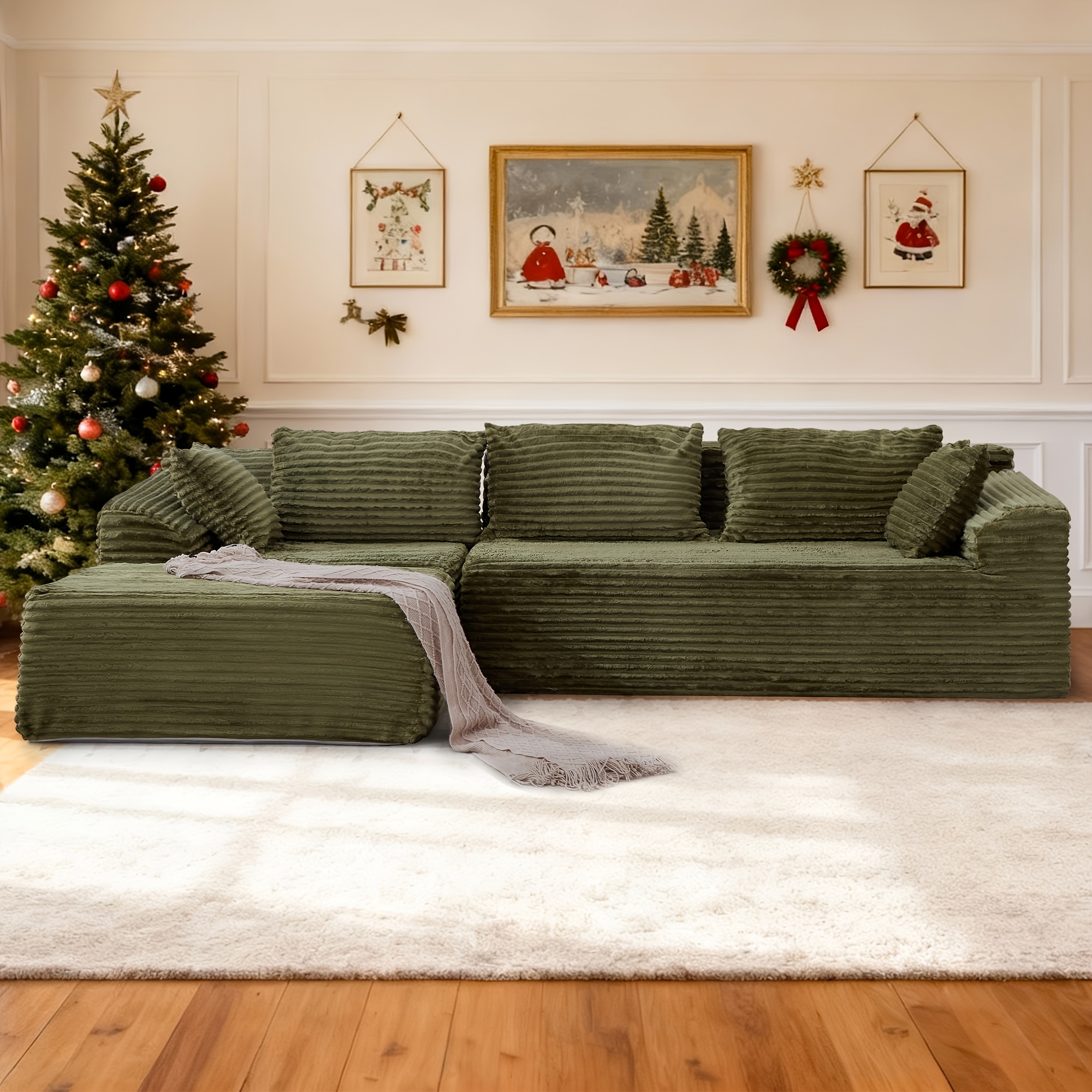 106.4inch Luxurious cloud sofa set with comfortable chaise lounge, frameless L-shaped sofa set for living room, deep-seated minimalist modular sofa bed, suitable for bedroom, apartment, lounge, extra-large sofa set