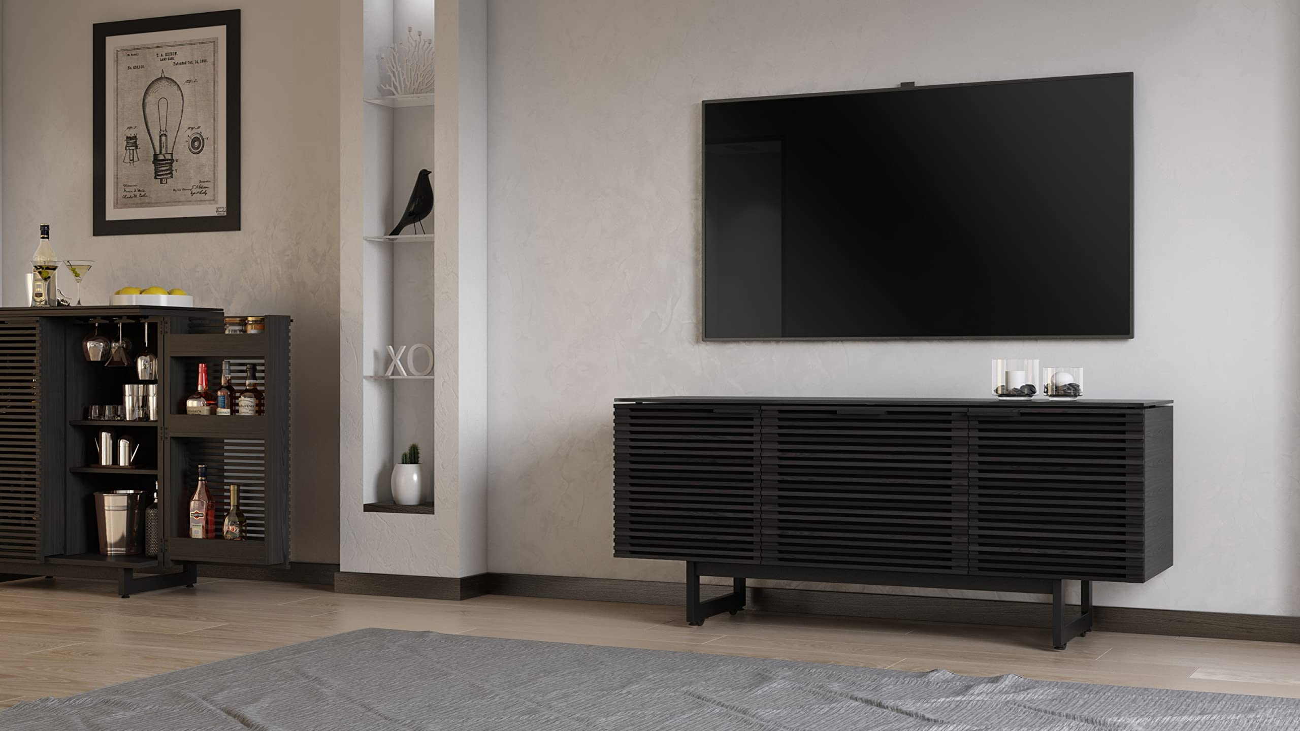 BDI Corridor 8177 Triple-Width Media Console with Drawer, Charcoal