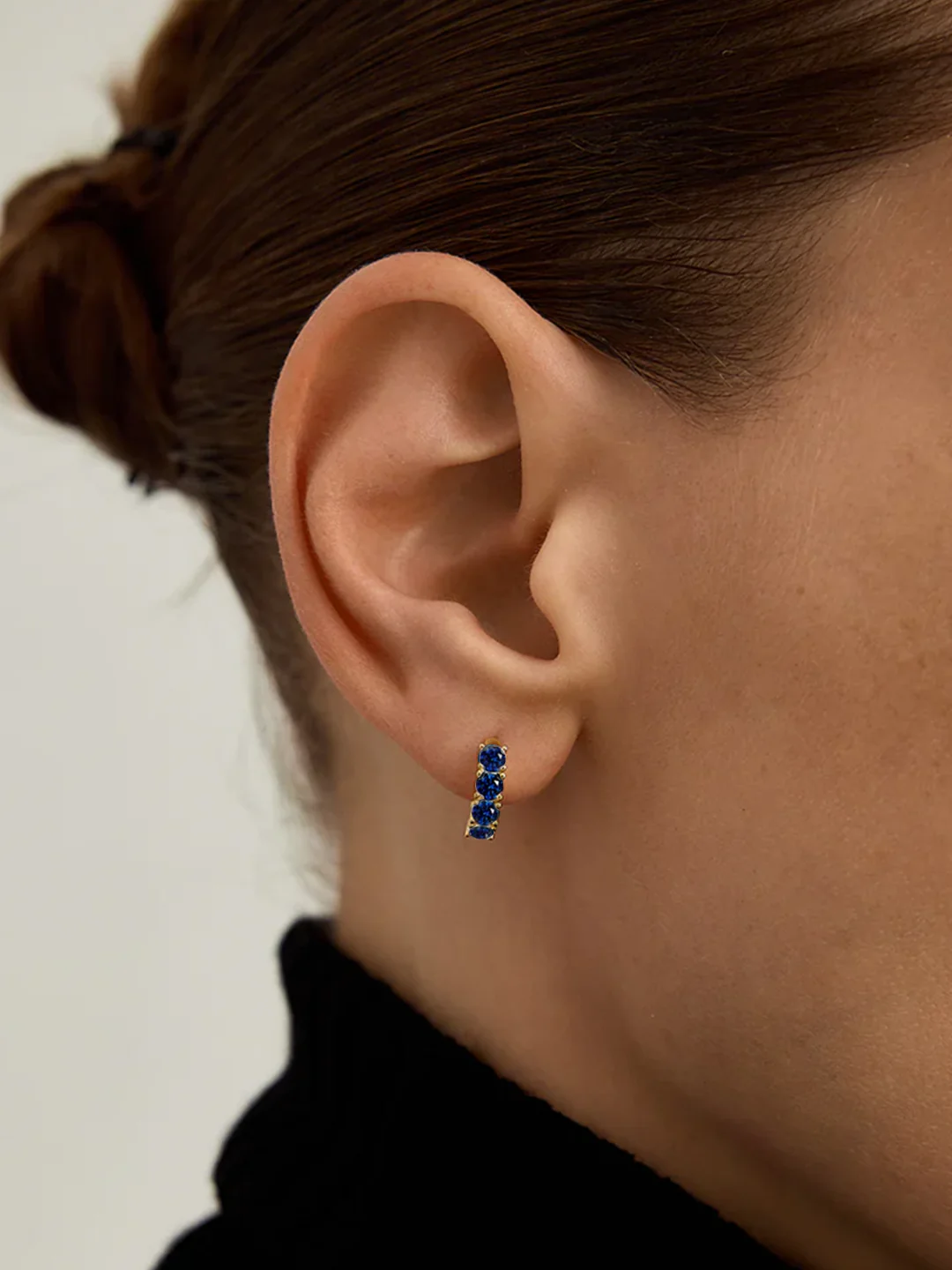 Gold Blue Sapphire Huggies