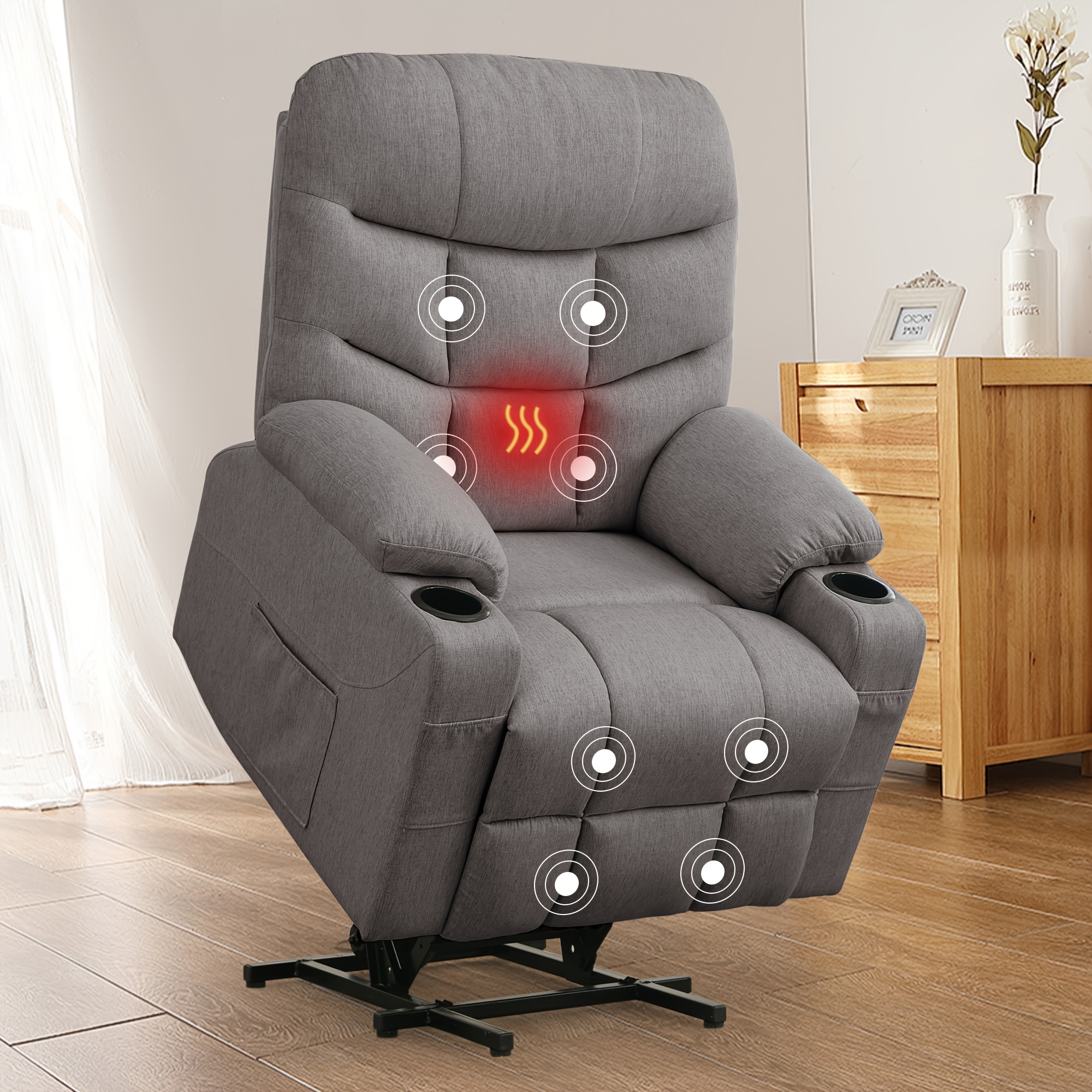 Recliner with massage and heating functions, large padded sofa with side pockets, recliner clearance sale, suitable for living room and bedroom