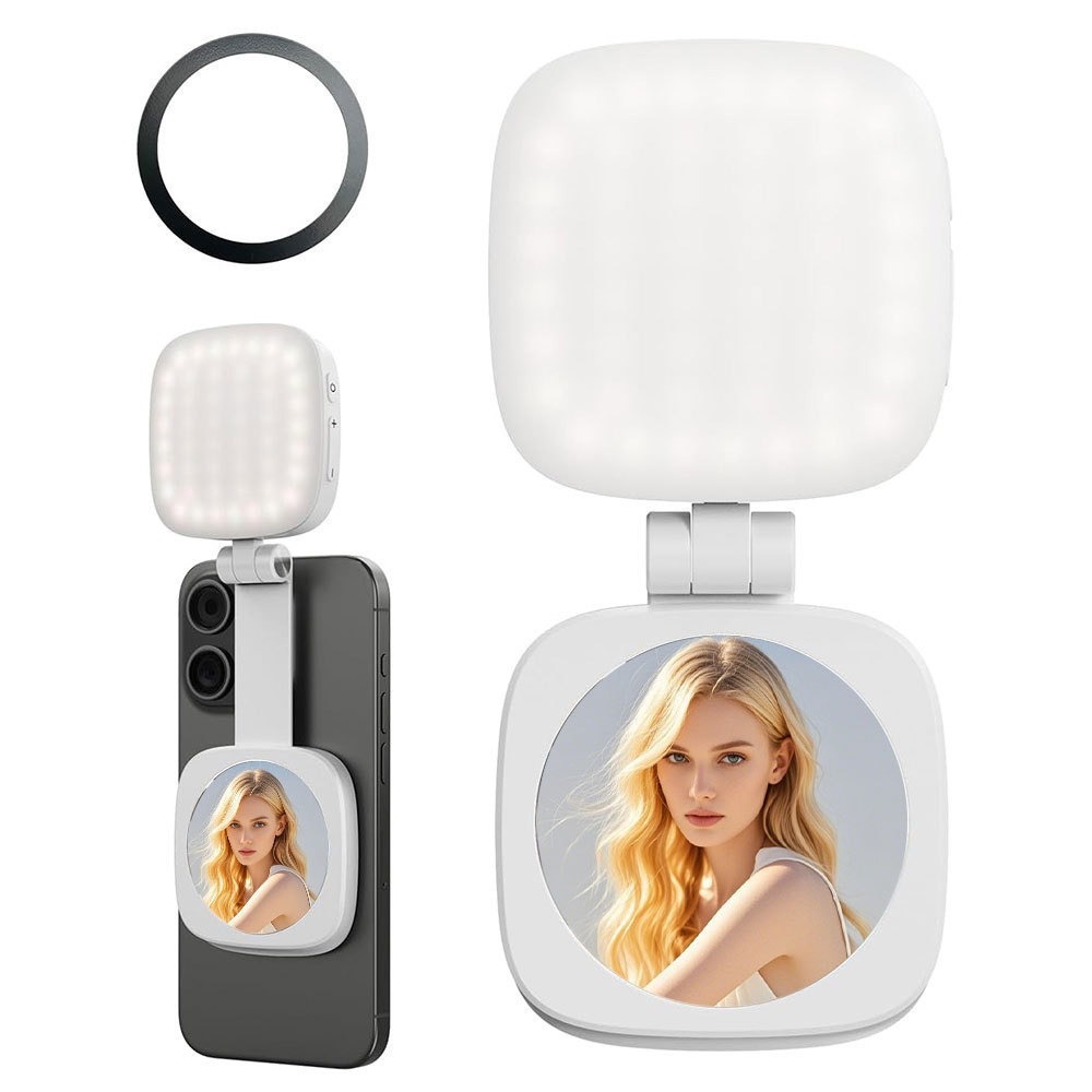NEEWER NL48B Magnetic Selfie LED Fill Light, USB Rechargeable Portable Vlogging Light with Mirror & Foldable Stand, Adjustable Pocket Size Video Light for iPhone Android Smartphone, Content Creator Photography Live Streaming