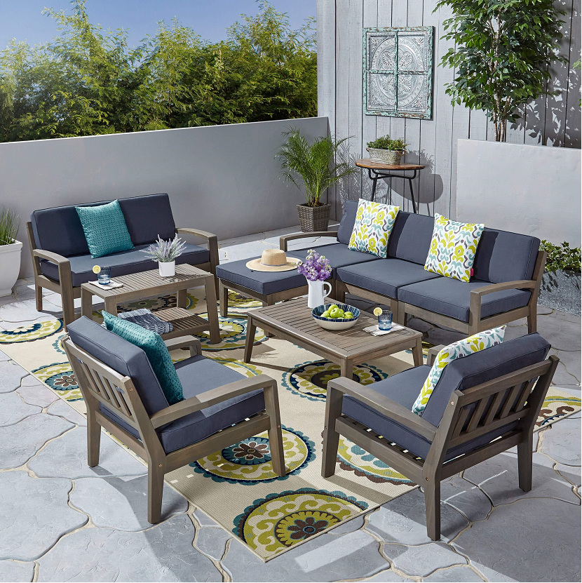 7-Seater Sectional Sofa Set for Patio with Loveseat, Club Chairs, Ottoman & Coffee Tables