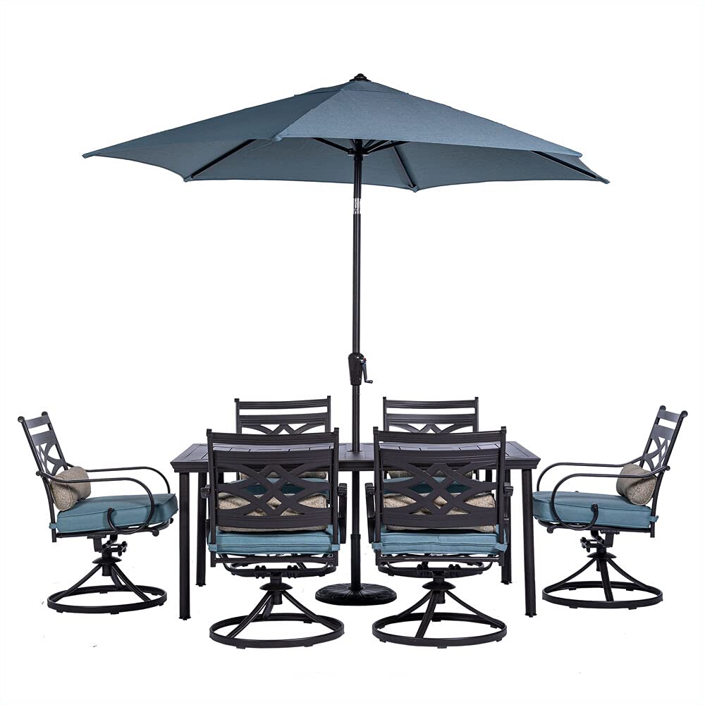 7-Piece Outdoor Patio Dining Set, 6 Swivel Rocker Chairs with Seat & Cushions, 40