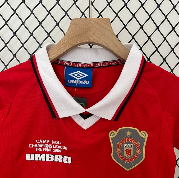 99/90 Manchester United home ground Retro Football Soccer Kids Kit