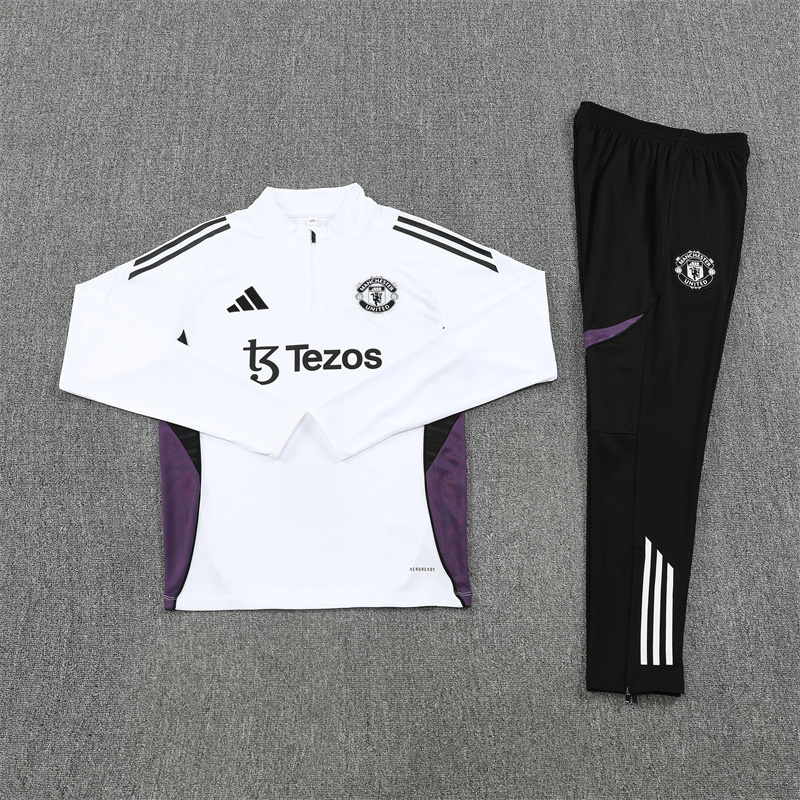 25/26 Manchester United White paired with purpleHalf Zip Training Kit (Adult Kids Kit)