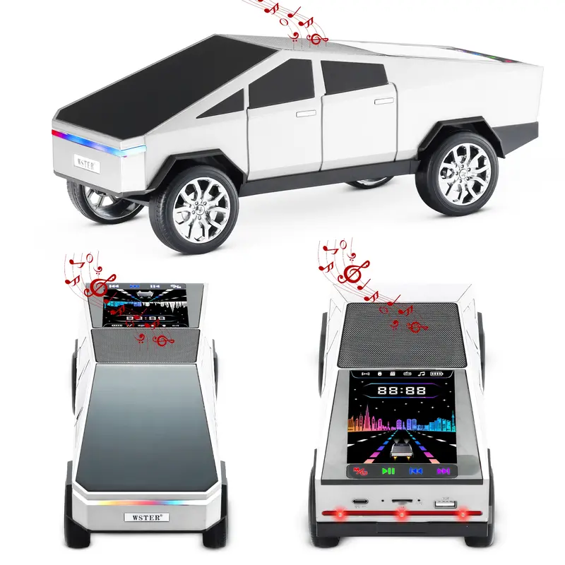 Pickup Truck Model Portable Bluetooth Speaker, RGB Light Wireless Mini Speaker with FM Radio, TWS Pairing, Micro SD & AUX Support, USB Rechargeable for Indoor Outdoor Party
