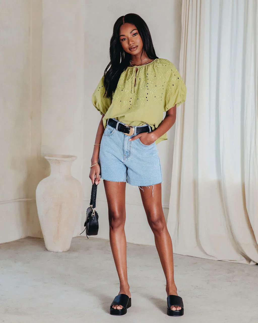 Linda Lou Cotton Floral Embroidered Puff Sleeve Top
