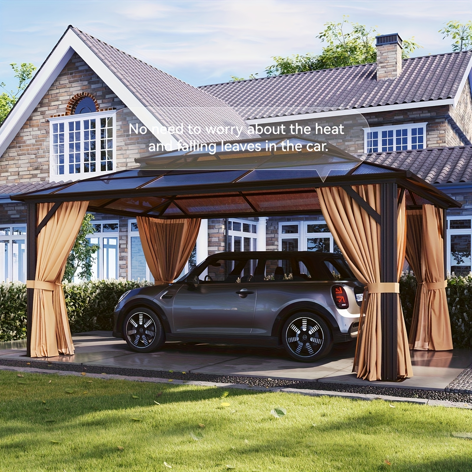 20'x13'/16'x12'/12'x10' hard-top gazebo, suitable for patios, outdoor aluminum gazebo with double-layer roof, curtains and mesh, weather-resistant permanent pavilion, backyard garden lawn deck furniture (brown/gray)