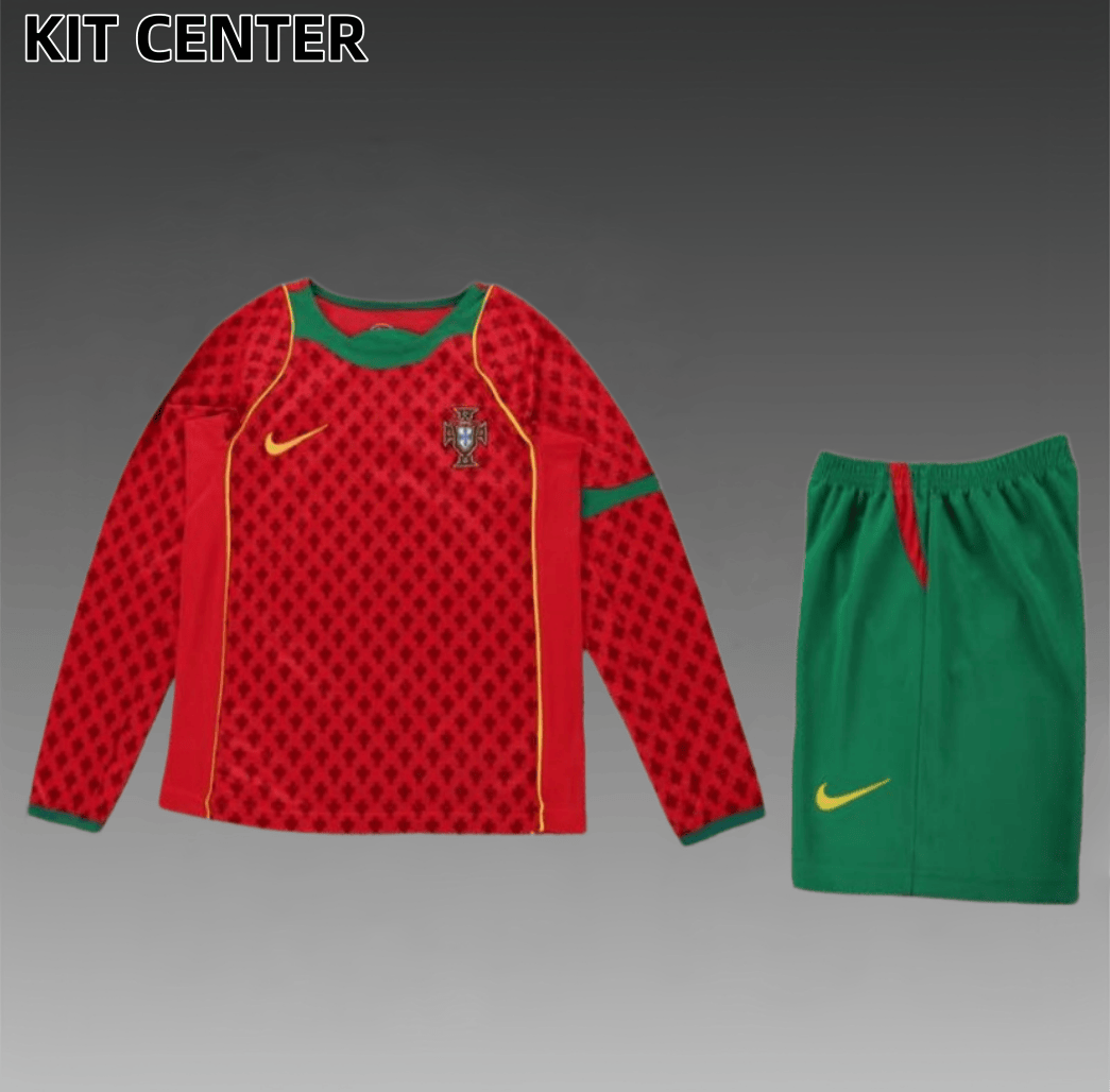 2004 Portugal home Retro long sleeves Football Shirt  Kids Kit